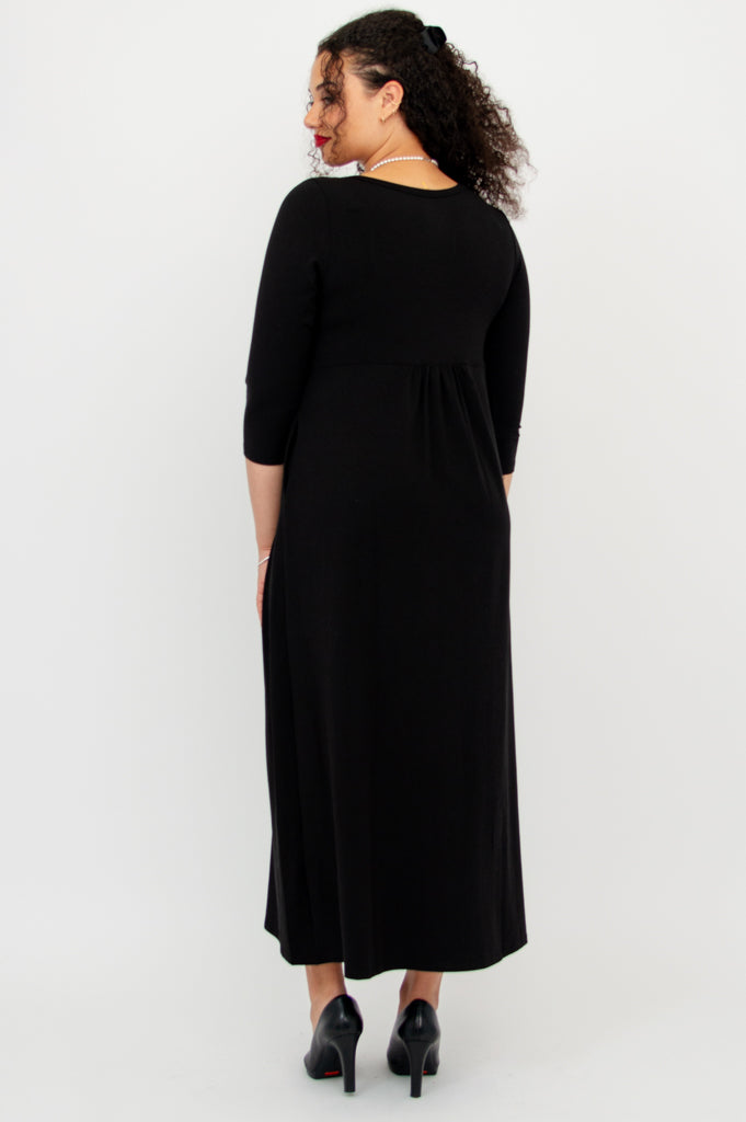 Liane 3/4 Sleeve Bamboo Dress for Women - Soft & Breathable Black Summer Dress - Perfect for Casual Outings, Beach Vacations & Office Wear