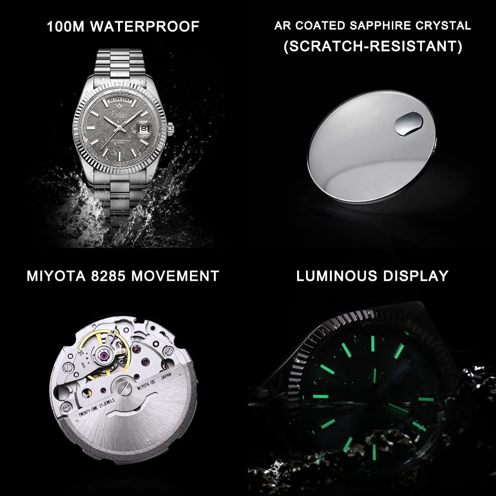 CADISEN Men's Automatic Watch - Luxury Sapphire Crystal Mechanical Wristwatch, Stainless Steel Waterproof Dress Watch for Business & Casual Wear | Perfect for Office, Dating & Formal Events