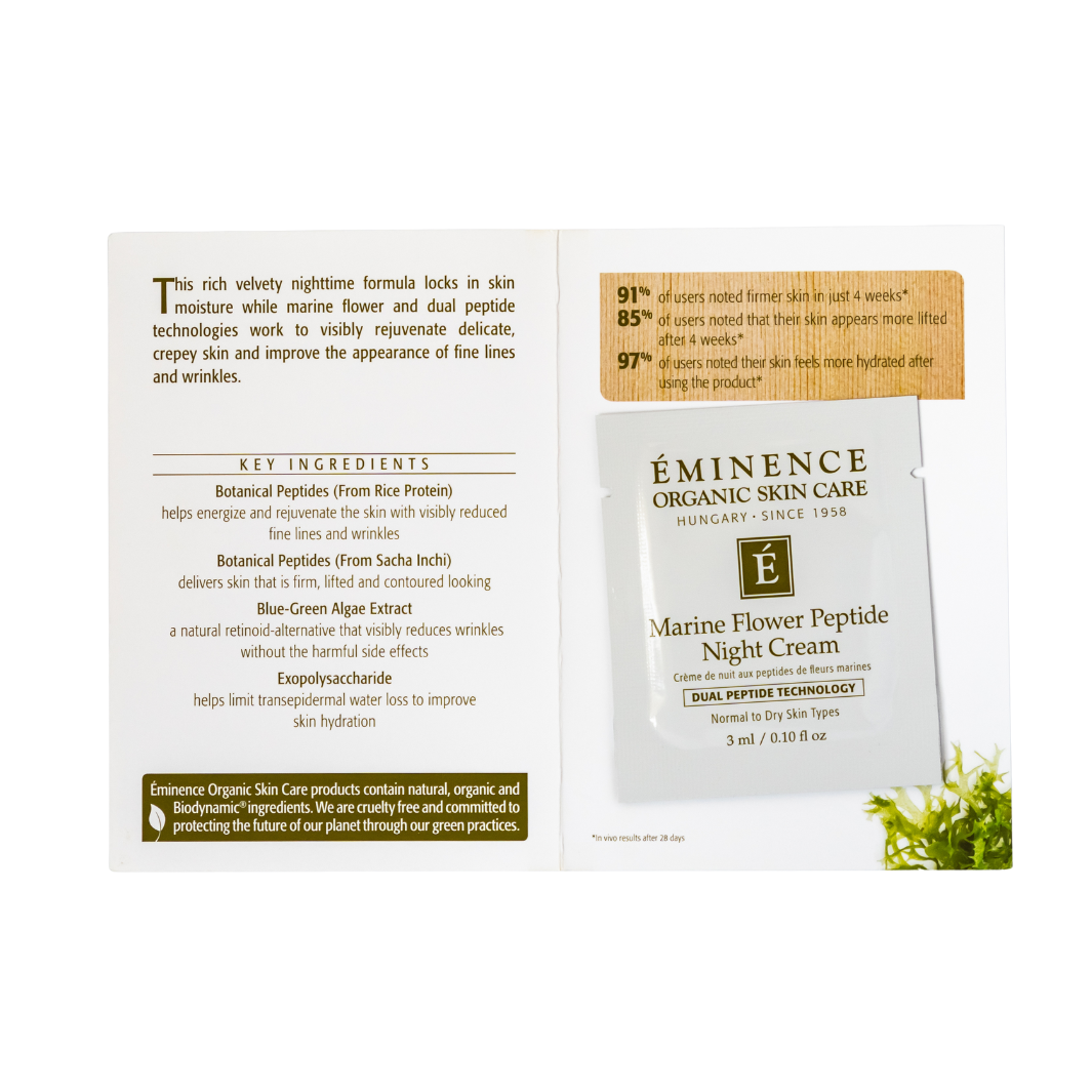 Eminence Organics Marine Flower Peptide Night Cream - Anti-Aging Moisturizer for Wrinkles & Fine Lines - Hydrating Night Face Cream for Dry Skin - Perfect for Nighttime Skincare Routine