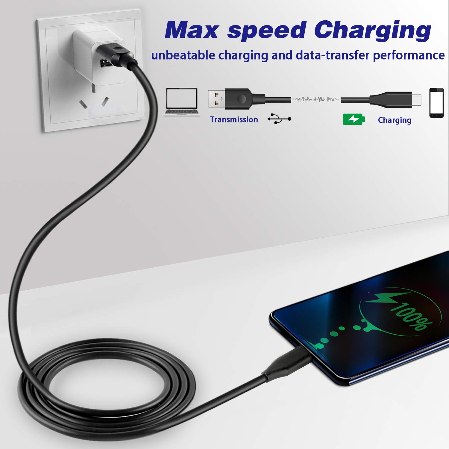 DEEGO 15ft Extra Long Micro USB & USB C Cable Bundle - Fast Charging & Data Sync for Smartphones, Tablets, Laptops - Perfect for Home, Office, Car & Travel Use