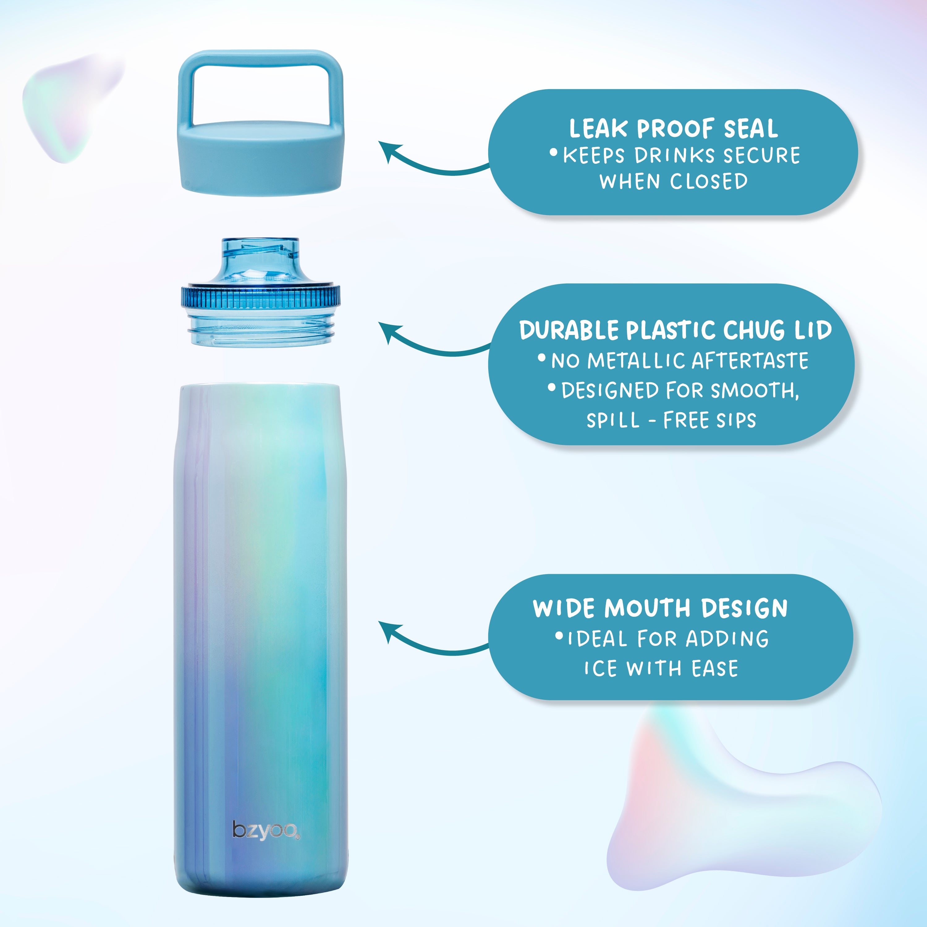 24oz Insulated Stainless Steel Water Bottle with Leakproof Clear Chug Lid - Aurora Iridescent Blue - Perfect for Gym, Hiking & Outdoor Activities