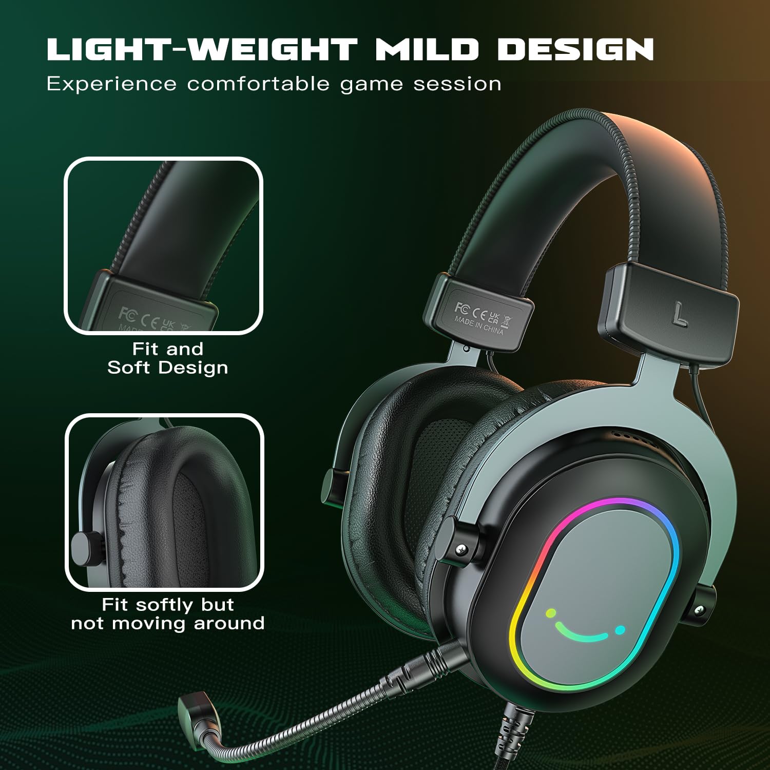 FIFINE AmpliGame H6 Gaming Headset - Wired USB Headphones with Noise-Canceling Microphone, 7.1 Surround Sound for PC, PS4, PS5 | EQ Mode, RGB Lighting, Memory Foam Ear Pads | Perfect for Streaming, Gaming & Online Meetings