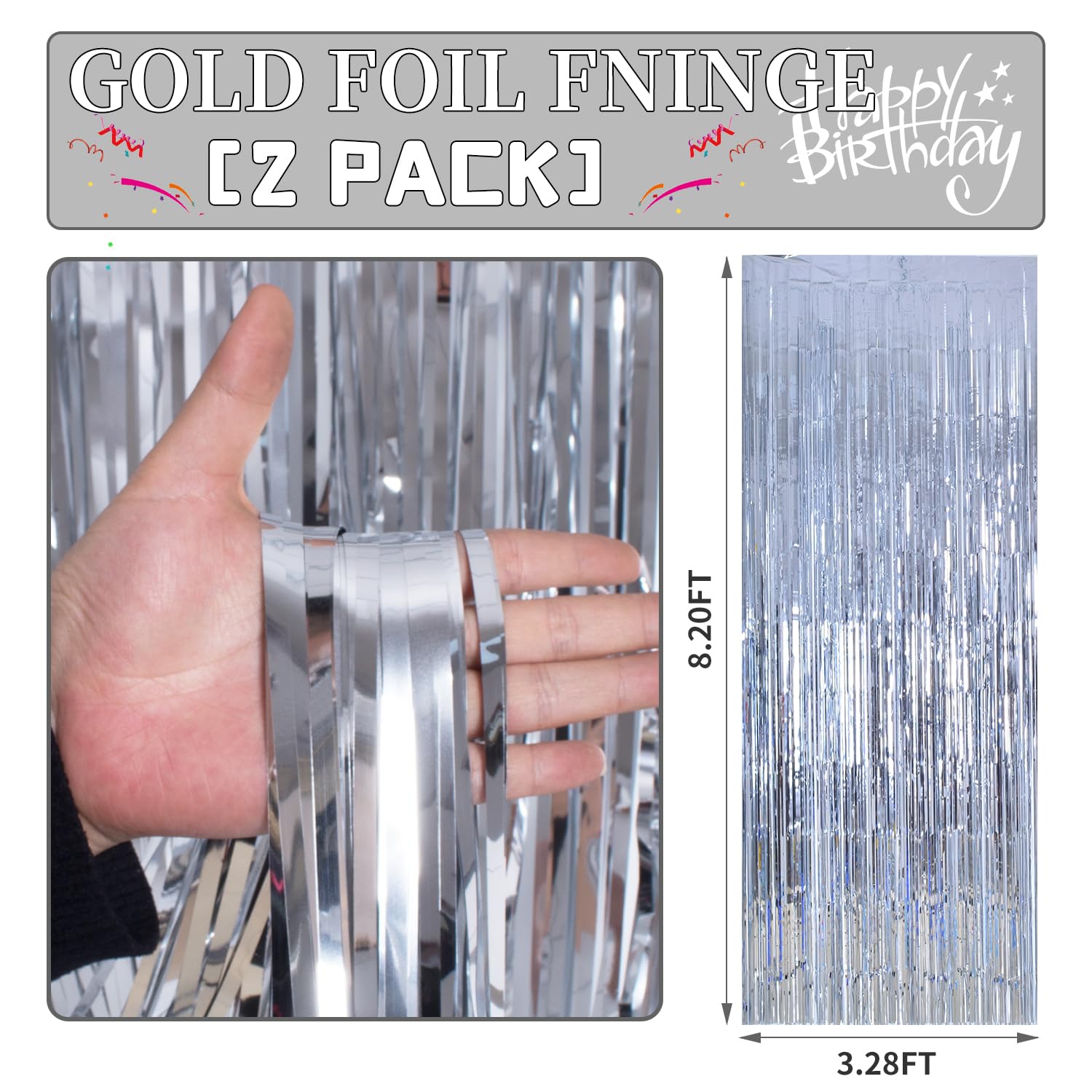 Silver Tinsel Curtain Backdrop - 2 Pack 3.3x8.2FT Fringe Streamers for Party Decorations | Photo Booth Props & Disco Party Decor | Perfect for Birthday, Women's Events, Girls Night & Dance Parties
