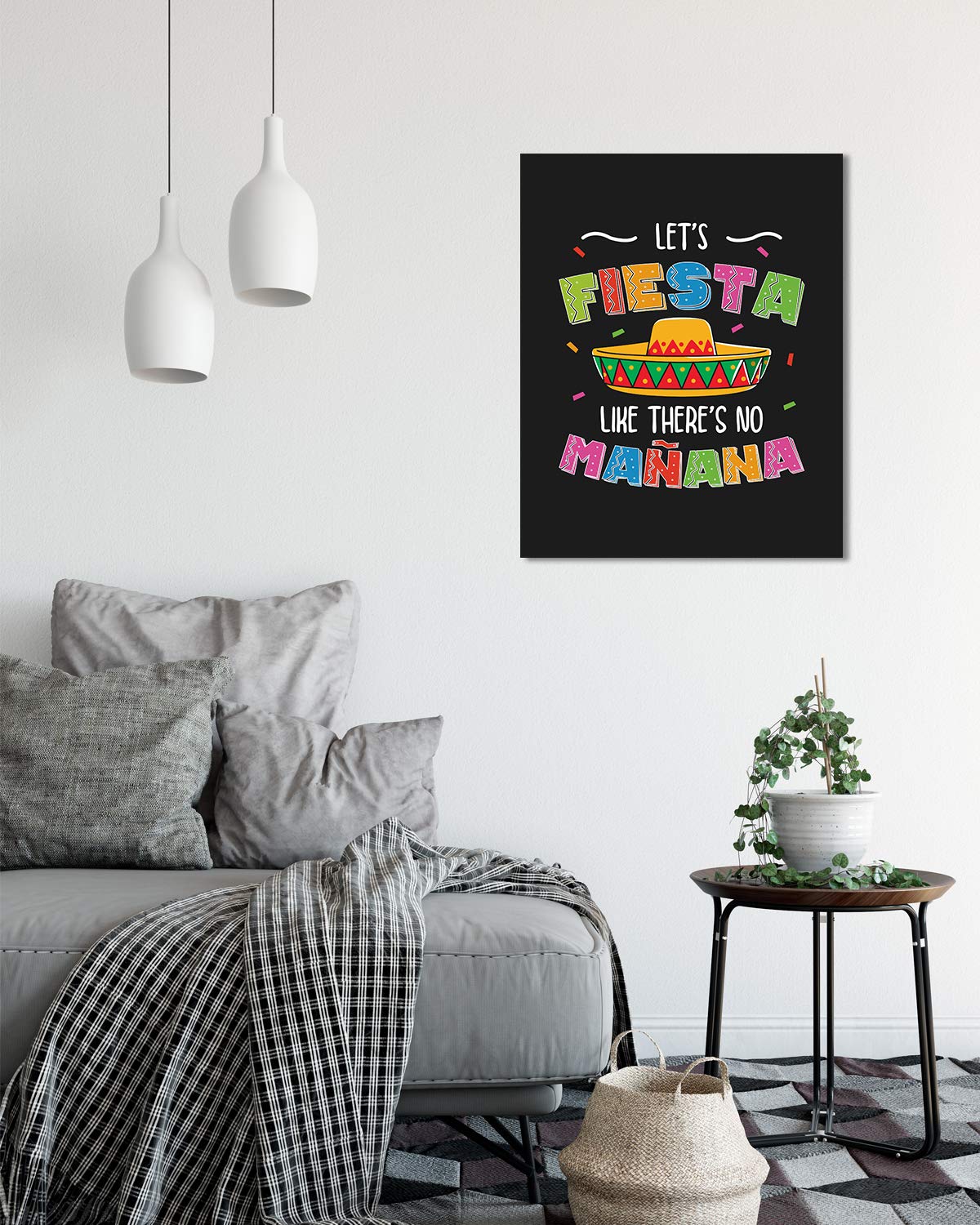 Govivo Let's Fiesta Like There's No Mañana - Black Background Wall Art Print - 32x40 Unframed Canvas Artwork - Perfect for Living Room, Bedroom, or Office Decor