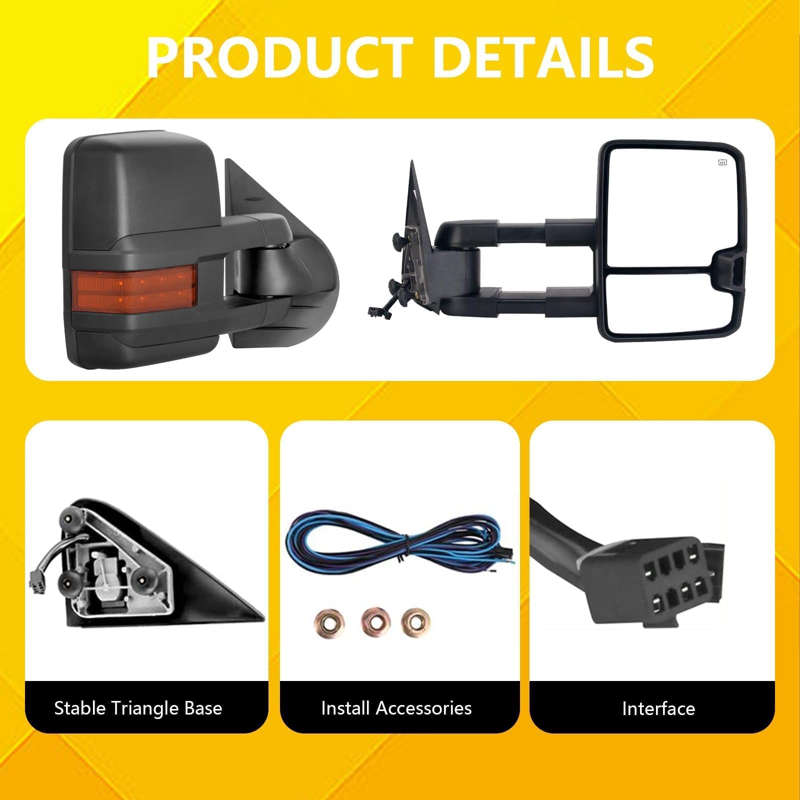 Heavy Duty Towing Mirrors for 1999-2002 Chevy Silverado Avalanche Tahoe & GMC Sierra Yukon XL 1500/2500/3500 HD - Power Heated with Amber Turn Signal & Clearance Lamps (Black Pair) - Perfect for Towing Trailers, Boats & RVs