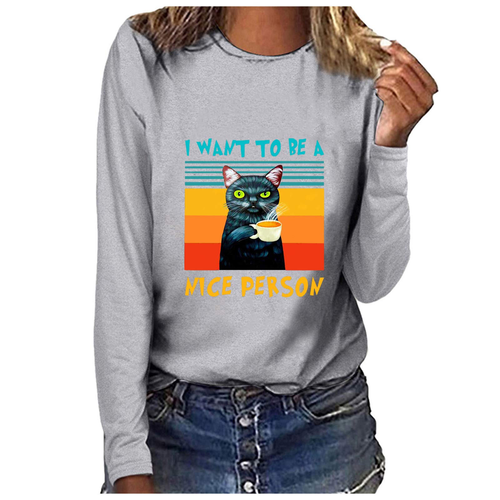 Women's Comfort Patchwork Long Sleeve Blouse - Fitted Round Neck Casual T-Shirt Top for Everyday Wear, Office & Date Night Outfits