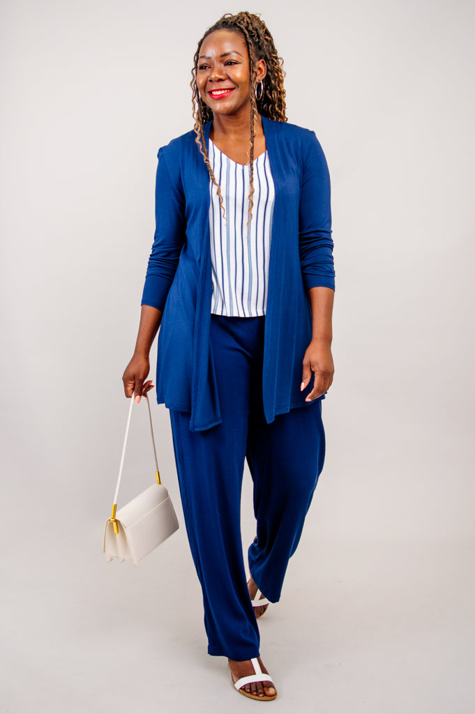 Havana Tank Top - Indigo Stripe Linen Bamboo Blend Women's Shirt - Perfect for Summer Outfits, Beach Wear & Casual Style
