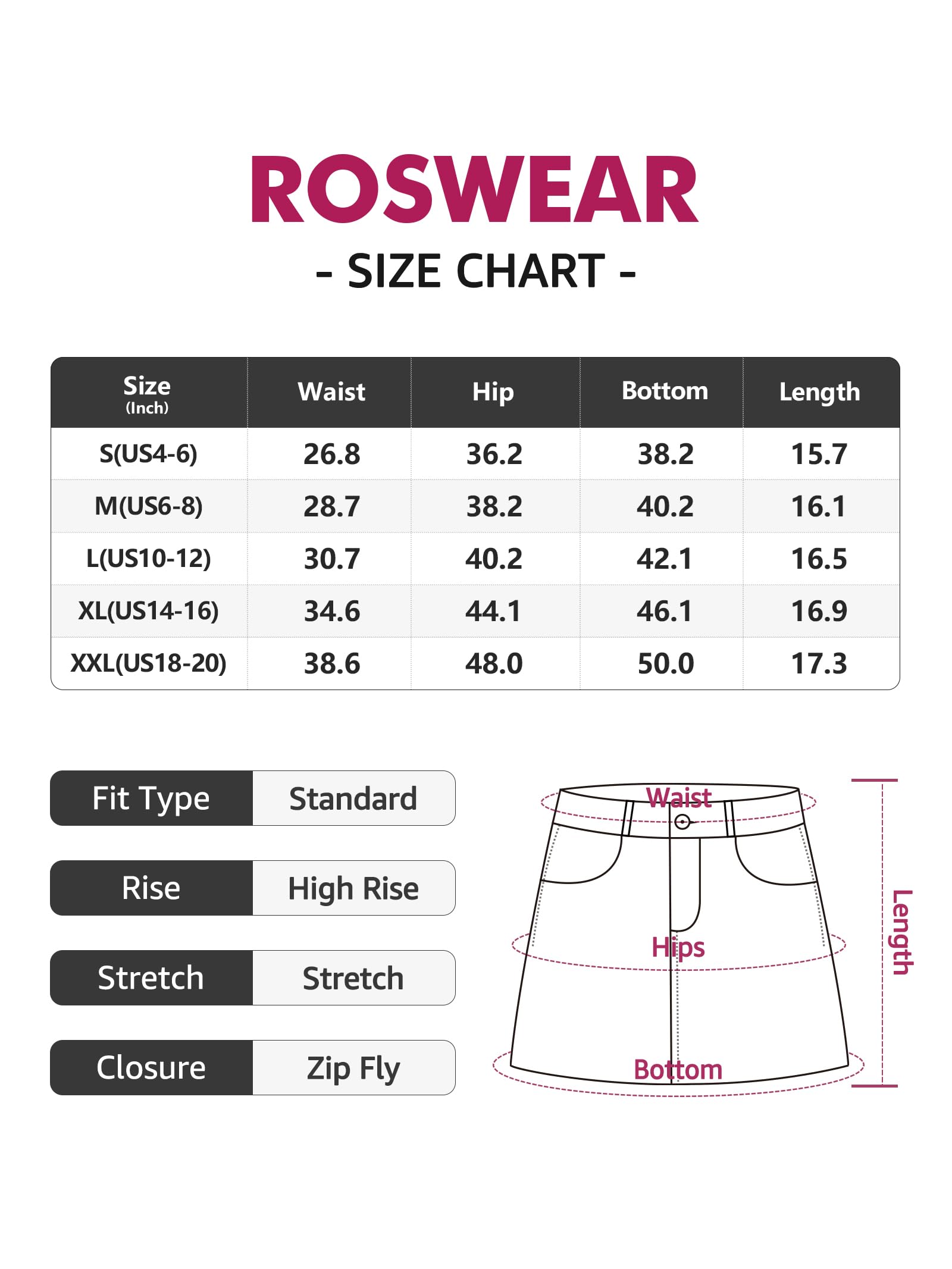Roswear Women's High Waisted Ripped Denim Mini Skirt - Stretchy Curvy Fit Summer Jean Skirt for Casual Outfits, Date Night & Street Style