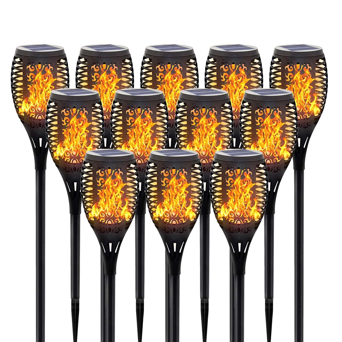 Upgraded 12 Pack Solar Torch Lights - Waterproof LED Landscape Lighting with Realistic Dancing Flame Effect for Garden, Pathway, Yard - Auto On/Off Solar Powered Outdoor Decor - Perfect for Halloween, Patio, Backyard & Evening Ambiance