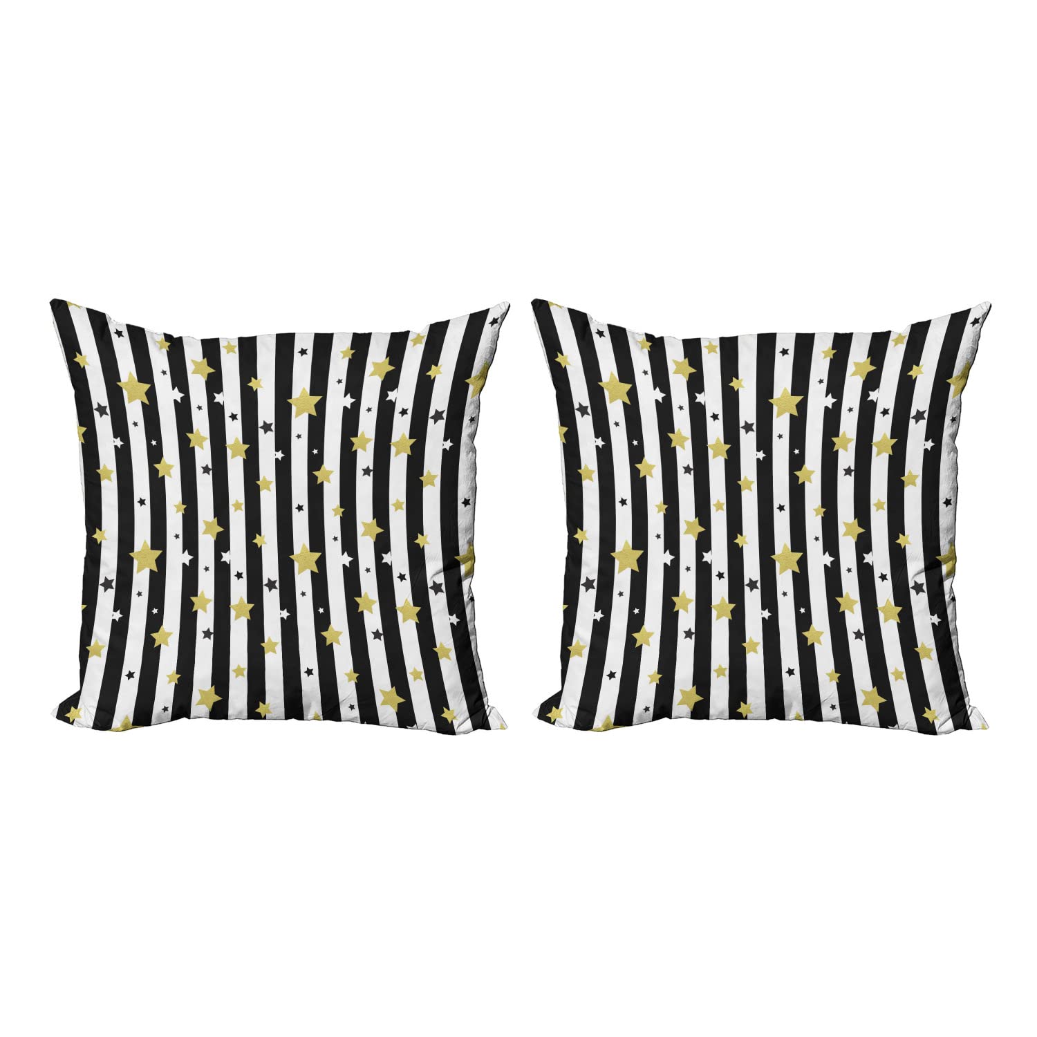 Ambesonne Striped Throw Pillow Cover Set of 2 - Black & White Lines with Star Pattern - 24x24 Inch Decorative Square Covers for Couch, Bed & Sofa - Modern Home Decor for Living Room, Bedroom & Dorm