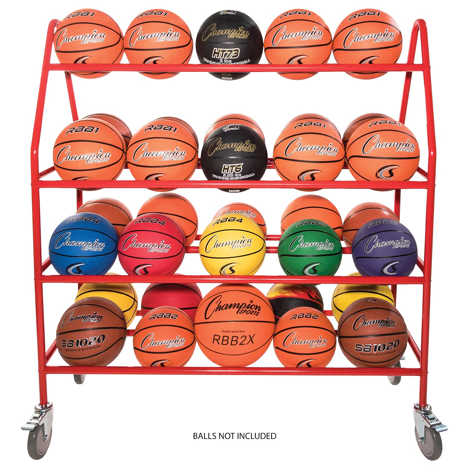 Champion Sports Steel Frame Rolling Basketball Storage Cart - Heavy Duty Organizer for Gym, School, and Home Use - Multiple Styles Available