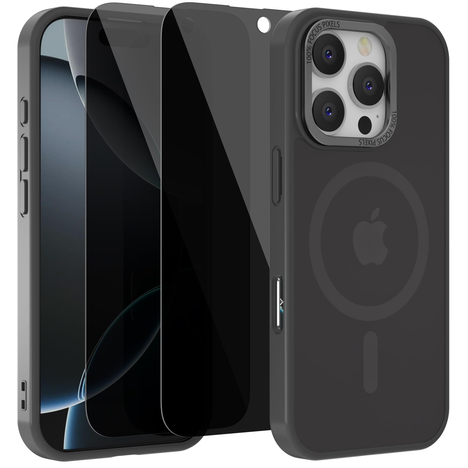 KSWOUS Magnetic Slim Matte Shockproof Phone Case for iPhone 16 Pro Max - Compatible with MagSafe, Includes 2X Privacy Screen Protectors (Black) | Perfect for Everyday Protection & Wireless Charging