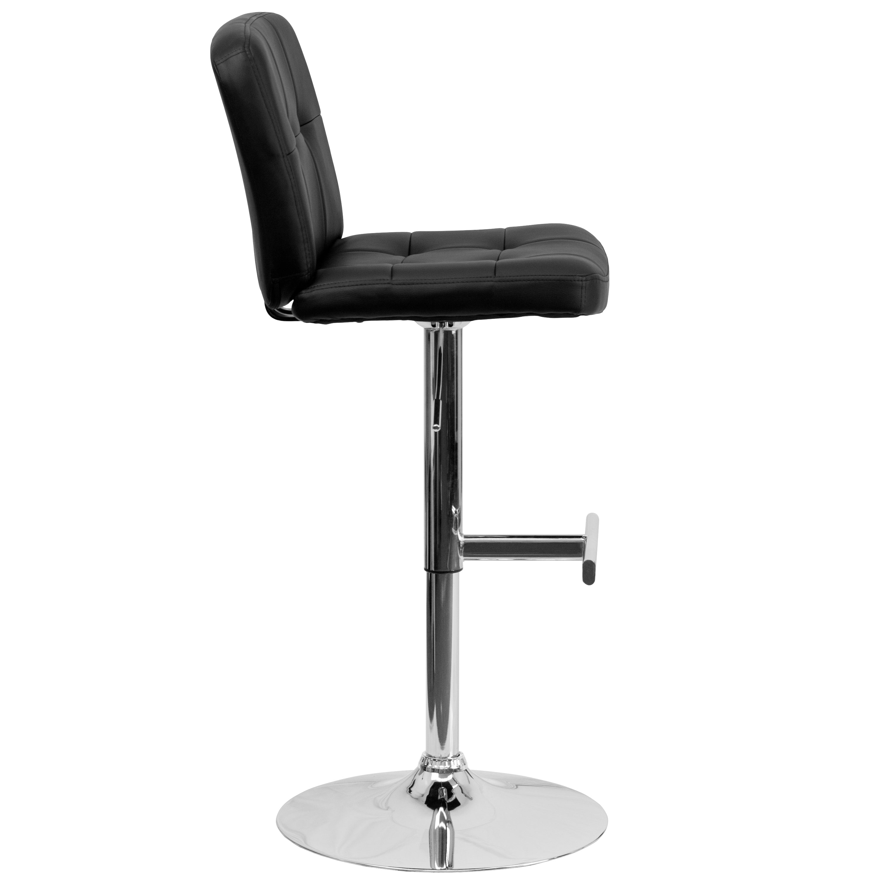 Modern White Vinyl Adjustable Height Bar Stool with Square Tufted Back & Chrome Base - Perfect for Kitchen Islands, Home Bars & Dining Counter Stools