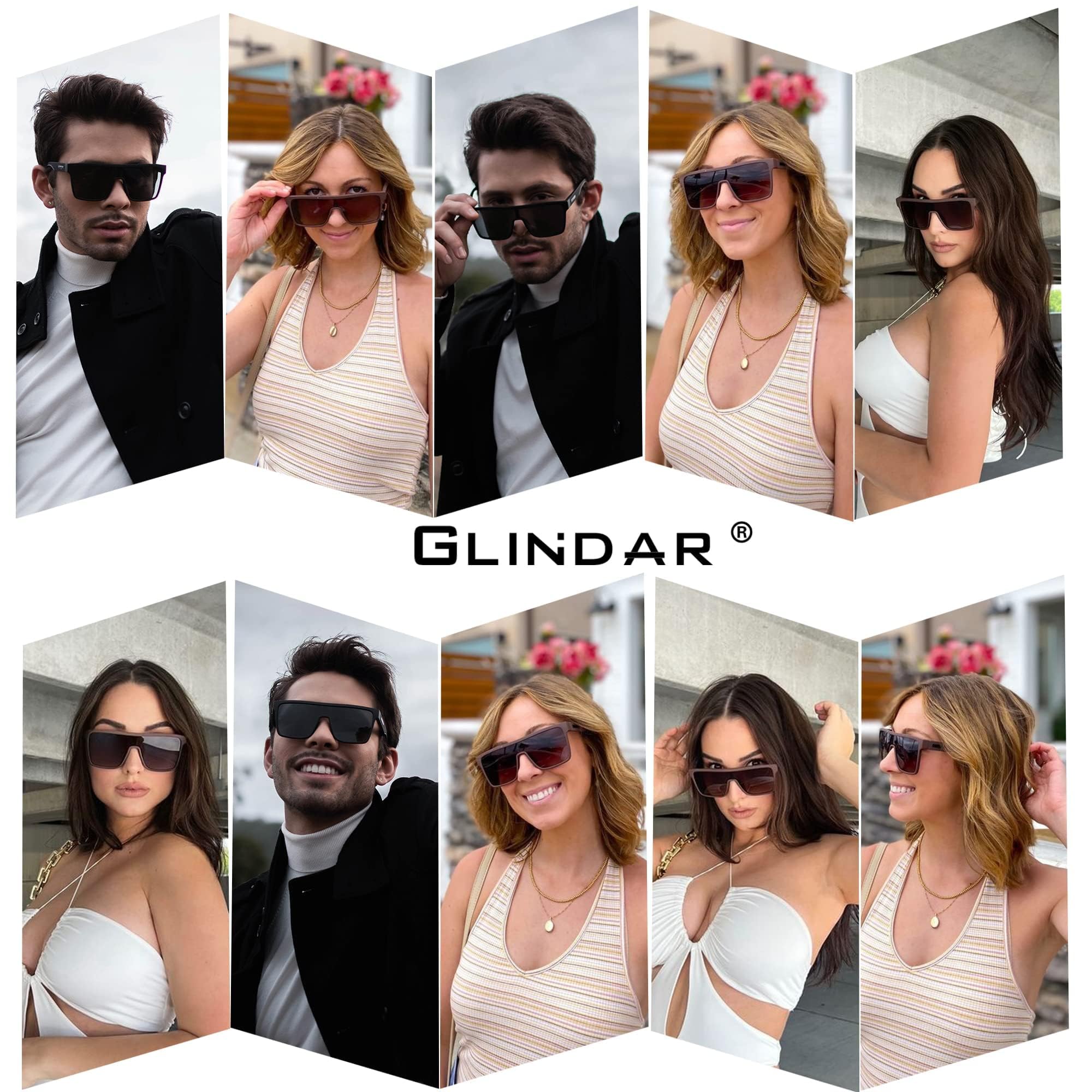 GLINDAR Polarized Square Sunglasses for Women & Men - Oversized Flat Top Shield Sports Glasses for Running, Cycling, Driving & Outdoor Activities
