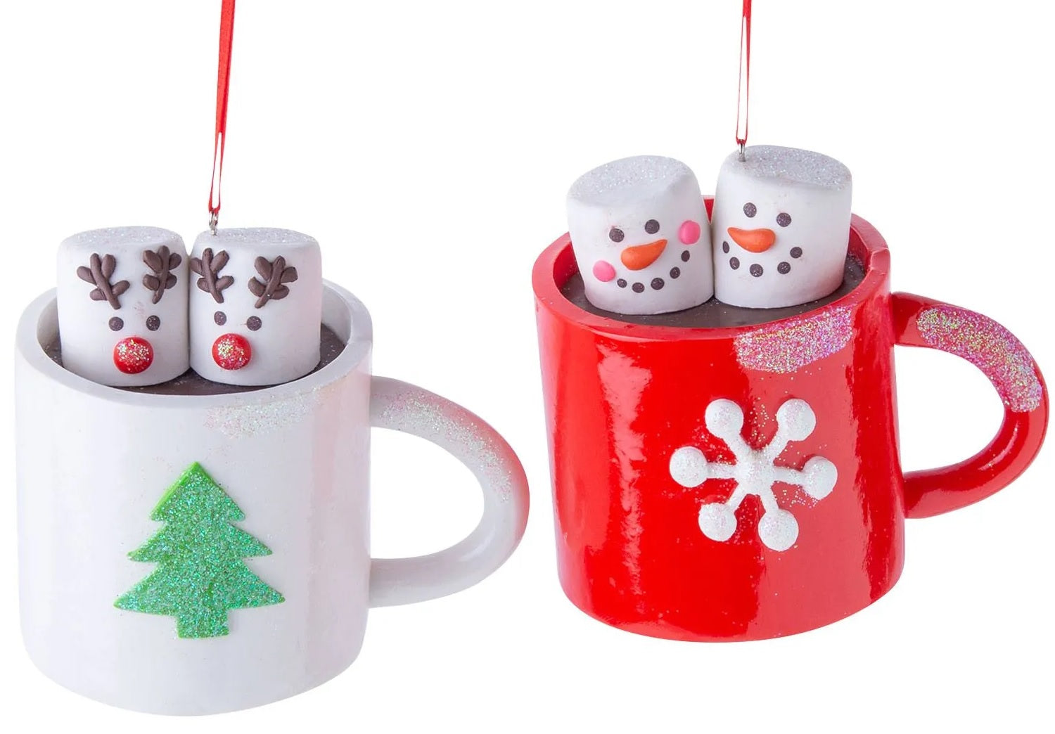 3 Pack Marshmallow Mug Ornaments - Christmas Tree Decorations for Hot Cocoa & Holiday Party Decor