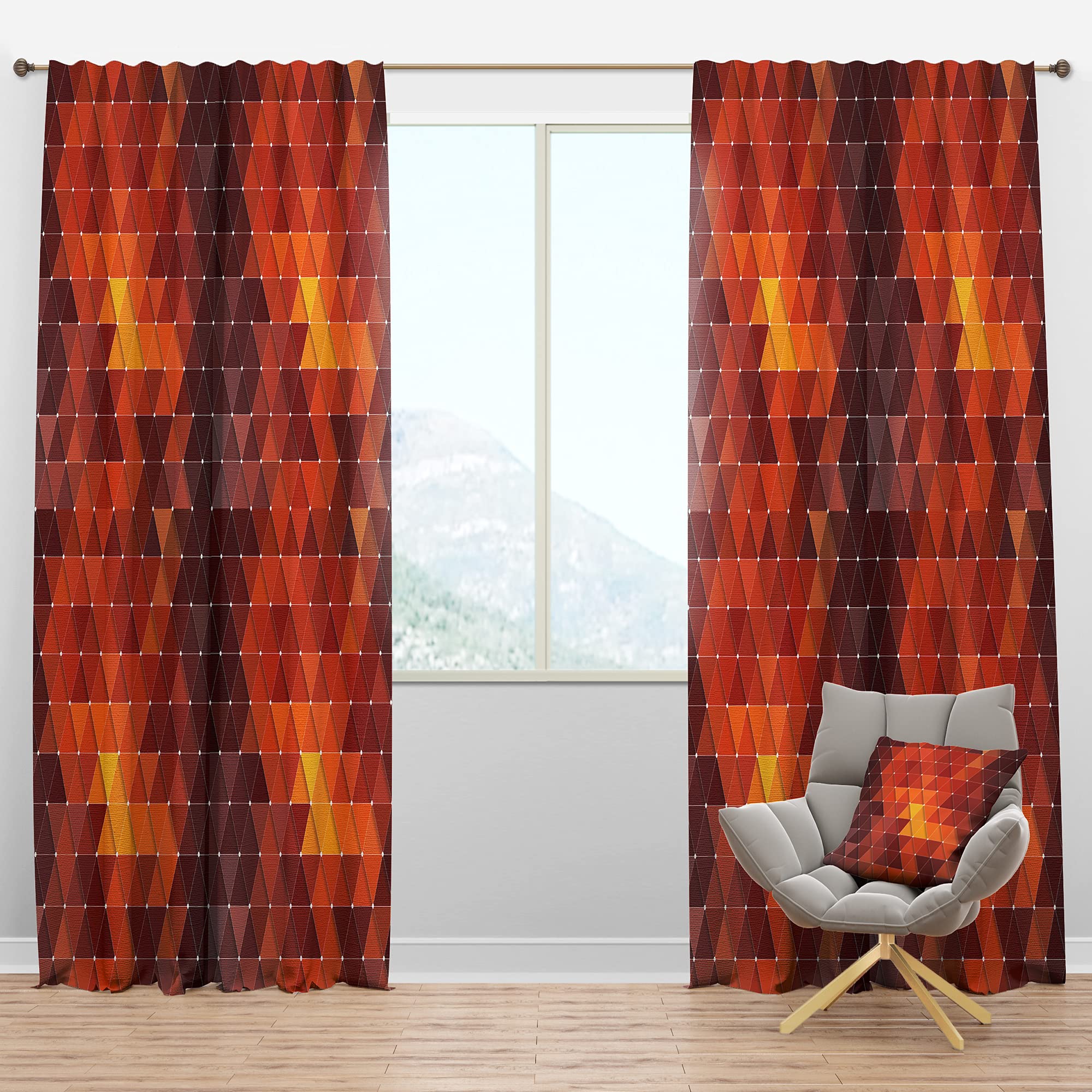 DesignQ Blackout Curtains - Thermal Insulated Single Panel (52x95 inches) - Modern Geometric Pattern in Red & Orange for Bedroom & Living Room - Noise Reducing & Energy Saving Window Treatment for Home Decor