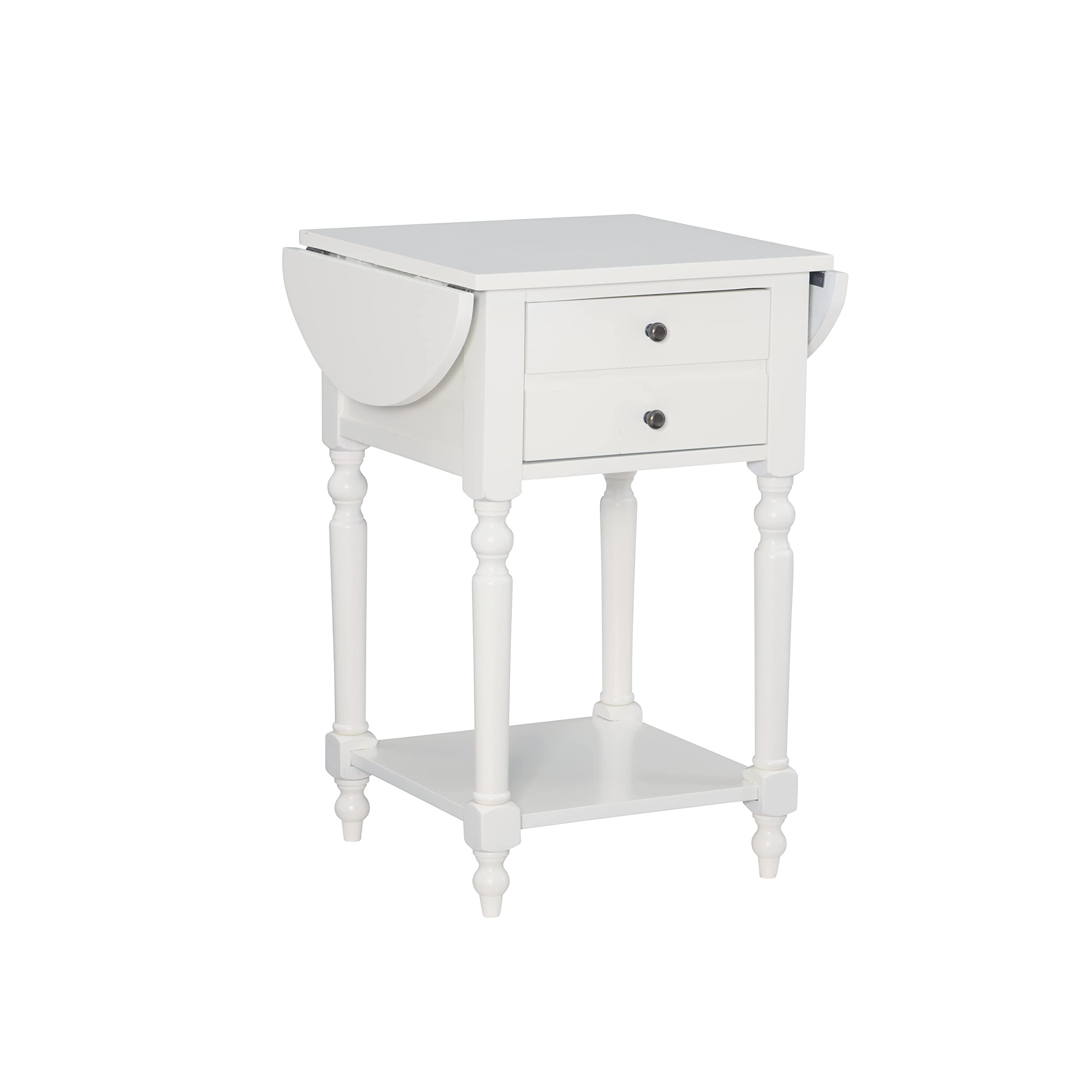 Powell Furniture Shiloh Drop Leaf Accent Table - Antique White Small Side Table for Living Room, Bedroom & Entryway | Compact Space-Saving Design