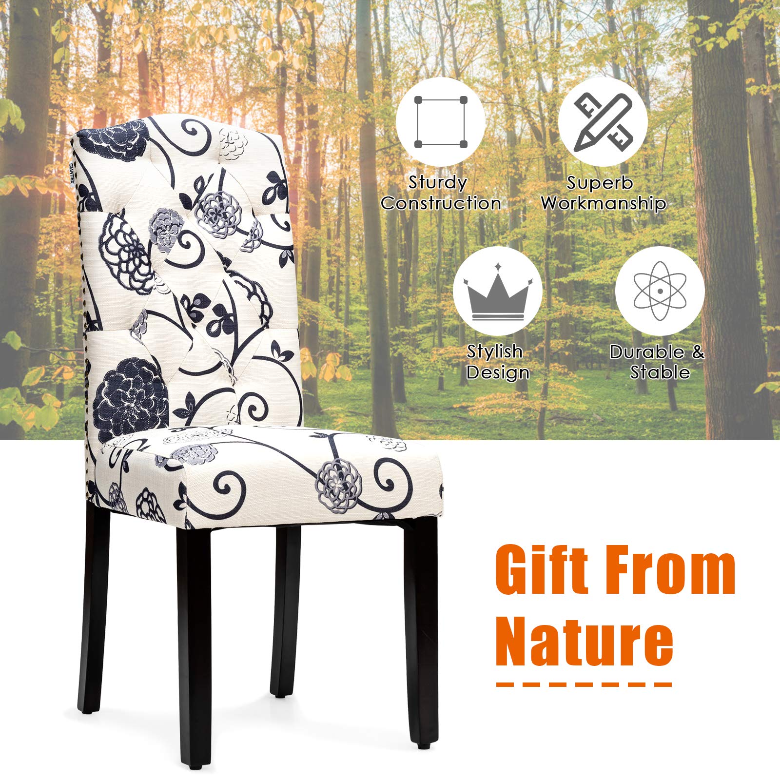Giantex 4-Piece Tufted Fabric Dining Chair Set with Nailhead Trim, Padded Seat & Tall Backrest - Modern Upholstered Armless Parsons Chairs for Kitchen, Dining Room, Breakfast Nook & Home Decor