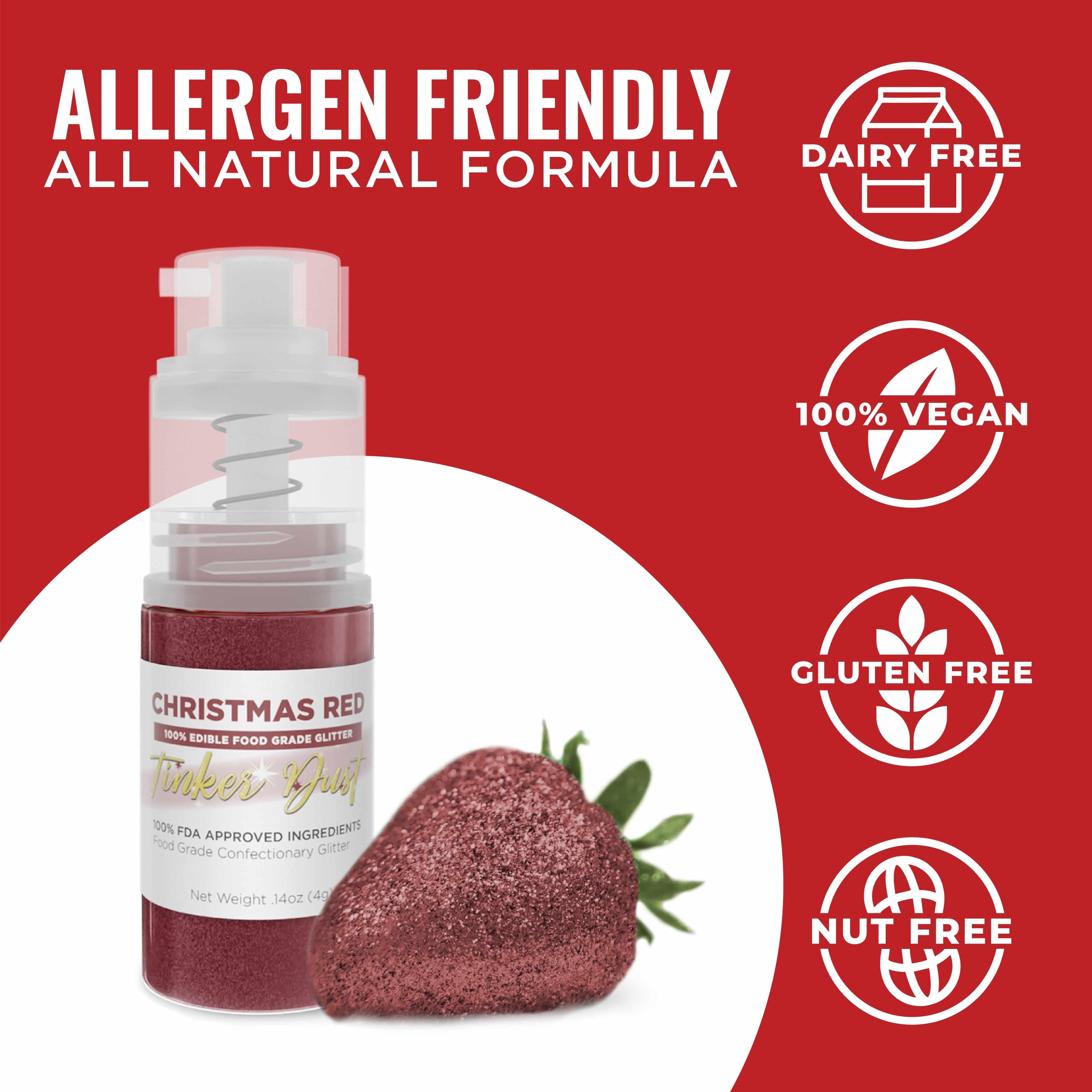 Tinker Dust® Christmas Red Edible Glitter Spray - 4g Pump Bottle for Cake Decorating, Cupcakes & Holiday Baking | Food Safe Sparkle Dust for Festive Desserts