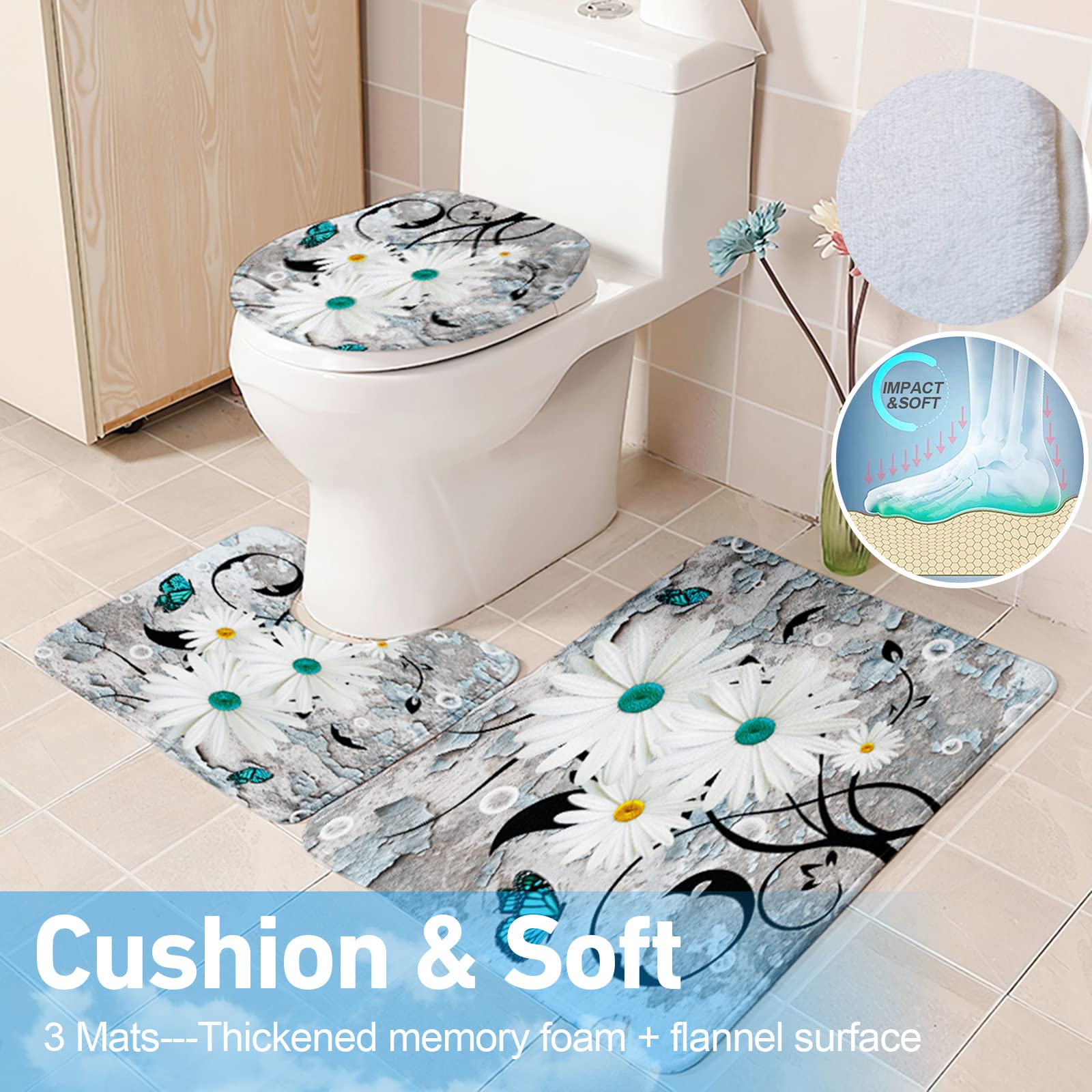 Premium 4-Piece Shower Curtain Set with Non-Slip Rugs - Bathroom Decor for Home & Hotel Use