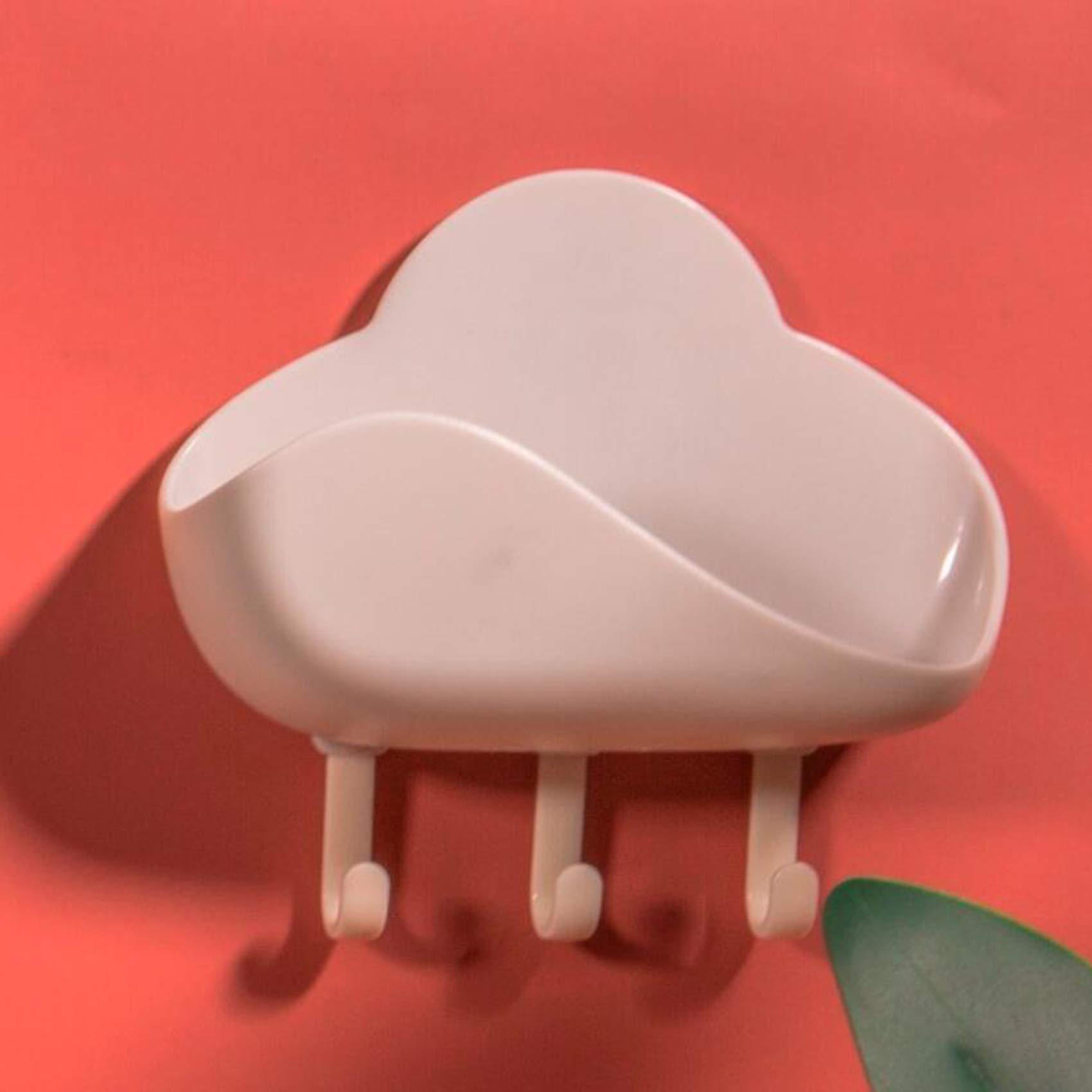 Cloud Shape Soap Box with Punch-Free Key Holder - Wall Mount Sticky Hook for Shower, Bathroom & Kitchen Organization - White (Perfect for Small Space Storage)