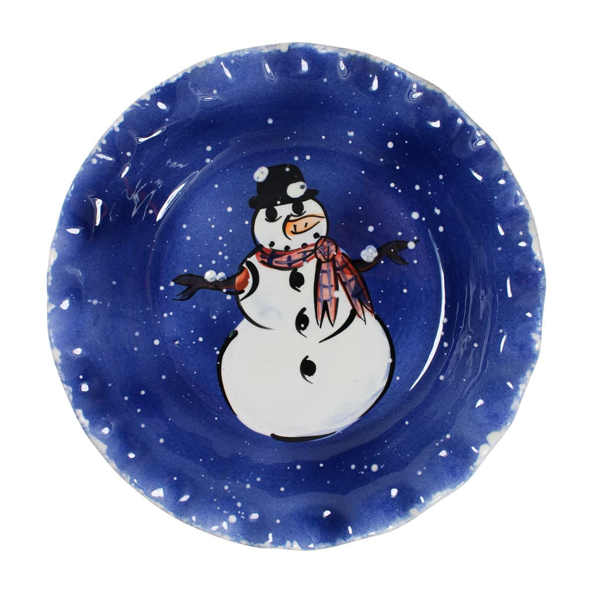 Debra Kelly Blue Ceramic Snowman Pie Plate - 9 Inch Round Baking Dish for Holiday Desserts, Christmas Dinner & Winter Party Serving - Renovator's Supply