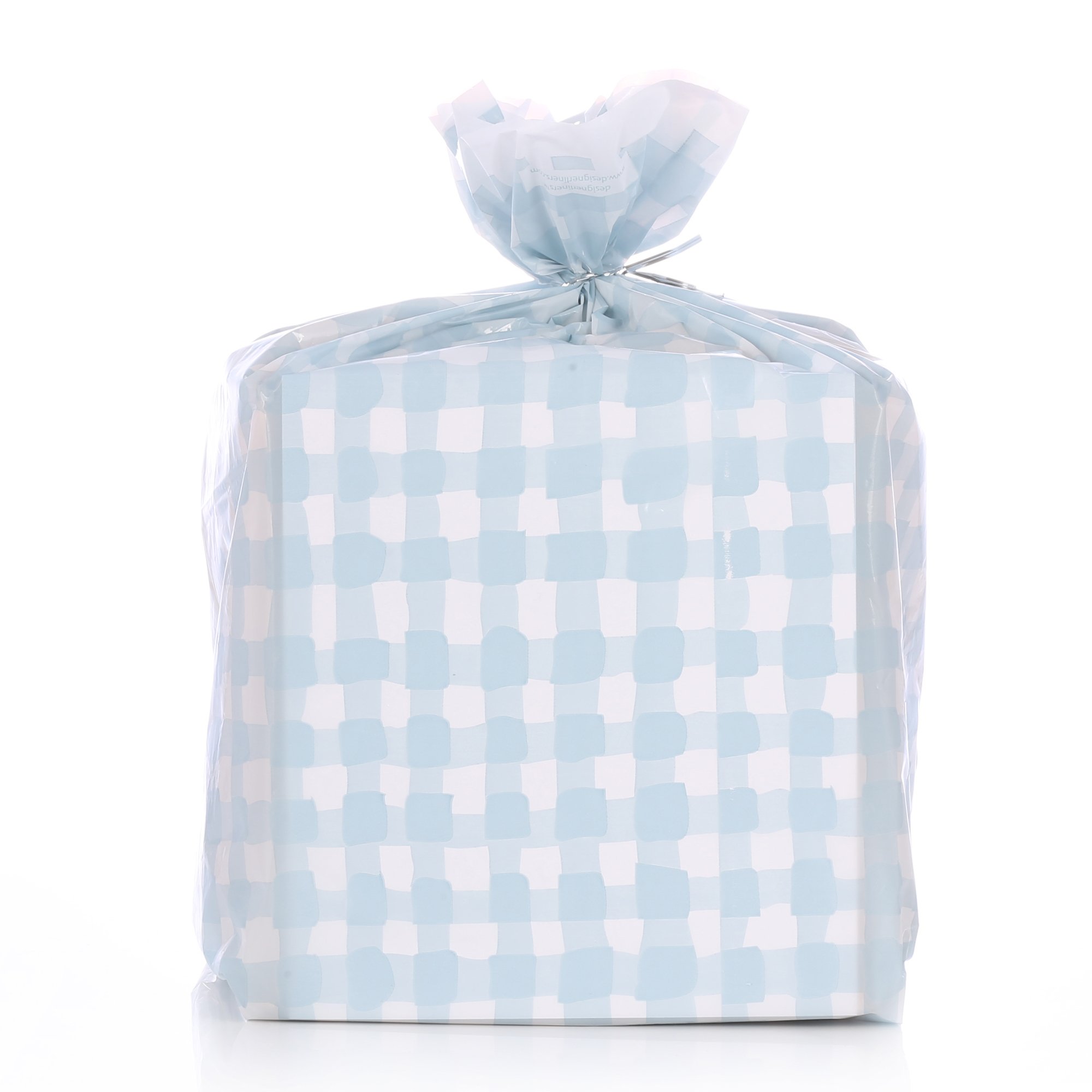 Reusable Baby Blue Gingham Plastic Gift Wrap Bags - Eco-Friendly Nursery Trash Bags - 10 Pack (21