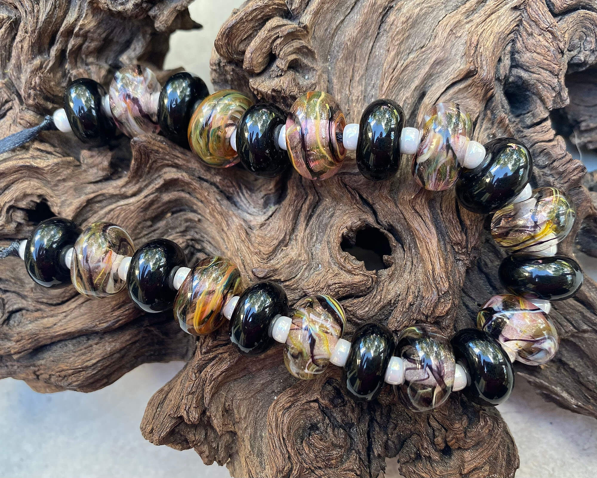 Rutilated Quartz Lampwork Beads Set - 50pcs Natural Stone Beads for Jewelry Making, DIY Crafts, Bracelets & Necklaces - Perfect for Bohemian Style Accessories and Healing Crystal Designs