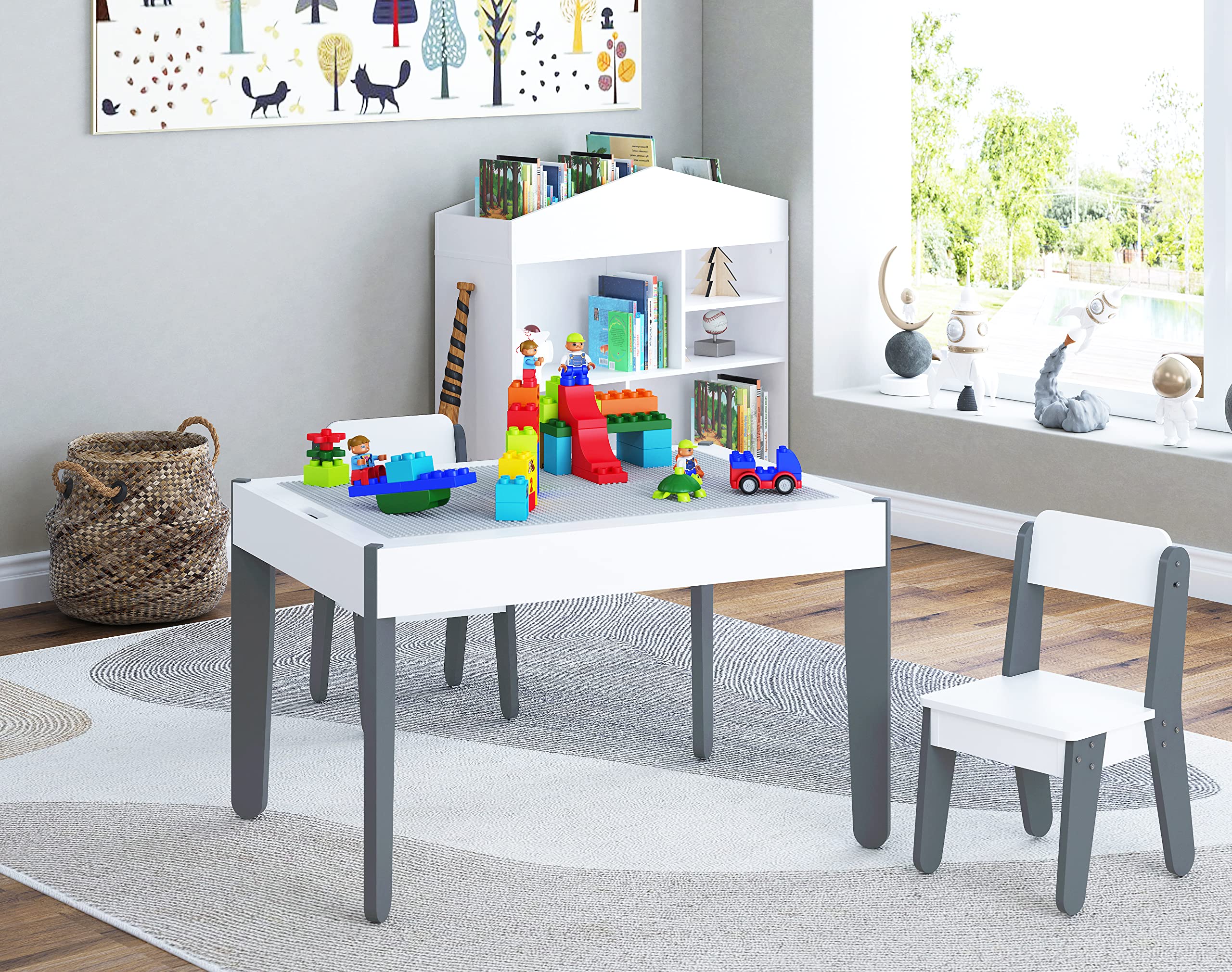 UTEX 2-in-1 Reversible Kids Activity Table with Storage - White Toddler Play Table Set for Multiple Children | Perfect for Playroom, Daycare & Preschool Learning Activities