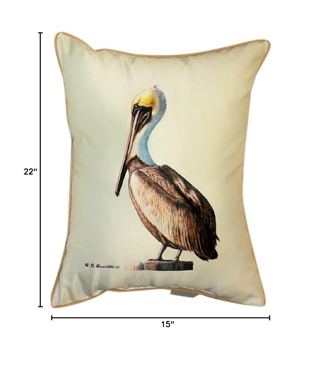 Betsy Drake HJ035 Pelican Art Decorative Throw Pillow 15x22 Inches - Perfect for Coastal Home Decor, Living Room Accent & Nursery Design