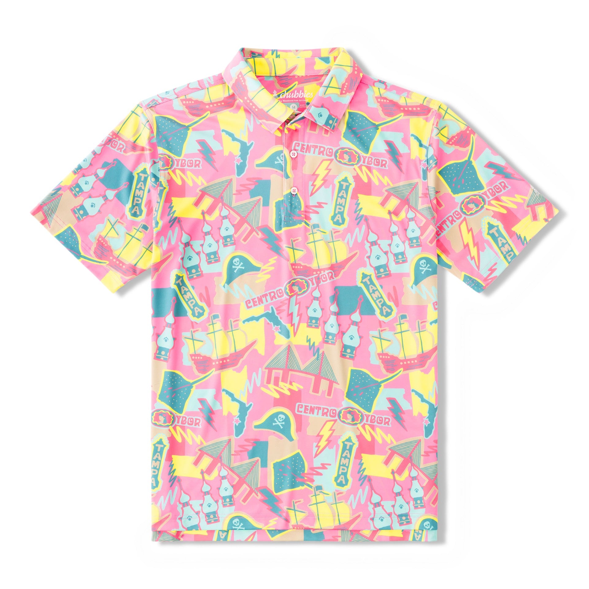 Chubbies Men's Performance Polo Shirt - Moisture Wicking Travel & Golf Shirt, UPF 50+ Sun Protection, Breathable Quick-Dry Fabric (Bright Pink) - Perfect for Travel, Golf, Casual Wear & Outdoor Activities