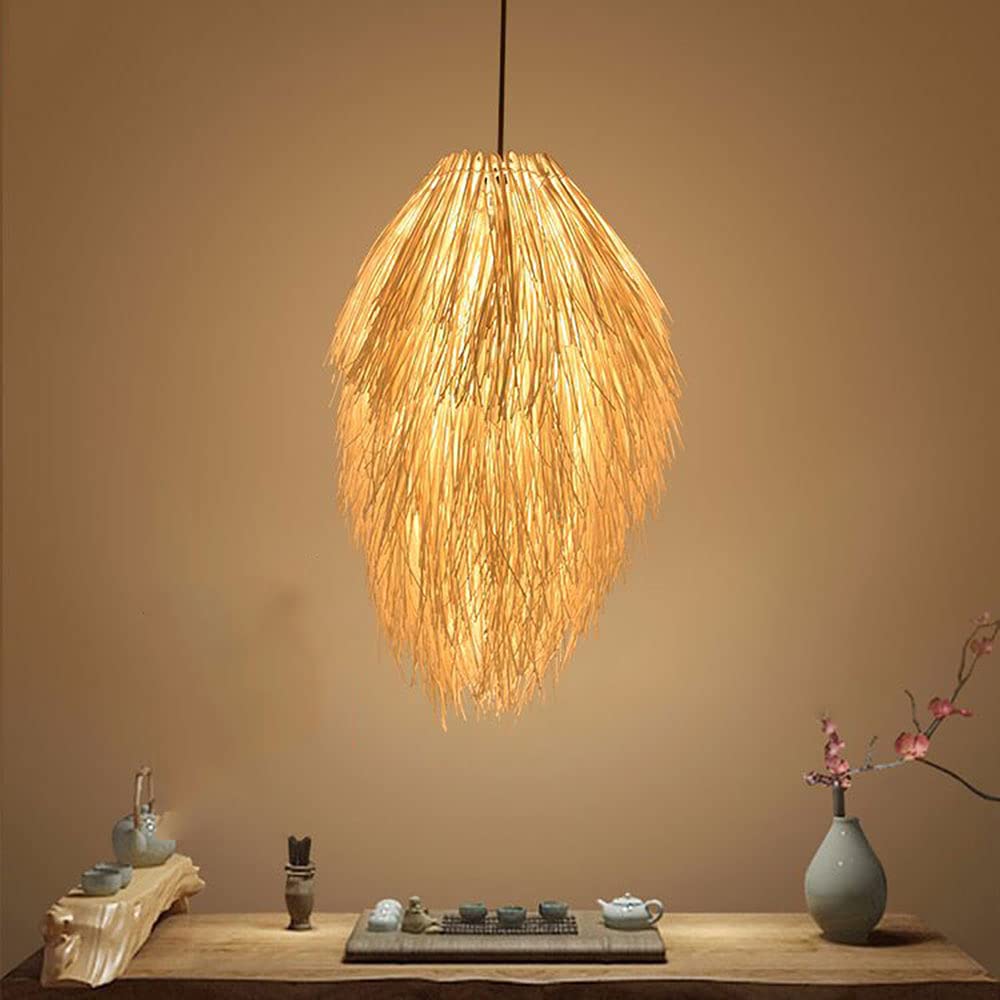 Handwoven Bamboo Chandelier - Rustic Wicker Pendant Lamp for Kitchen, Living Room & Dining Room | Asian Style Hanging Light Fixture | Perfect for Farmhouse, Zen Decor & Indoor Lighting