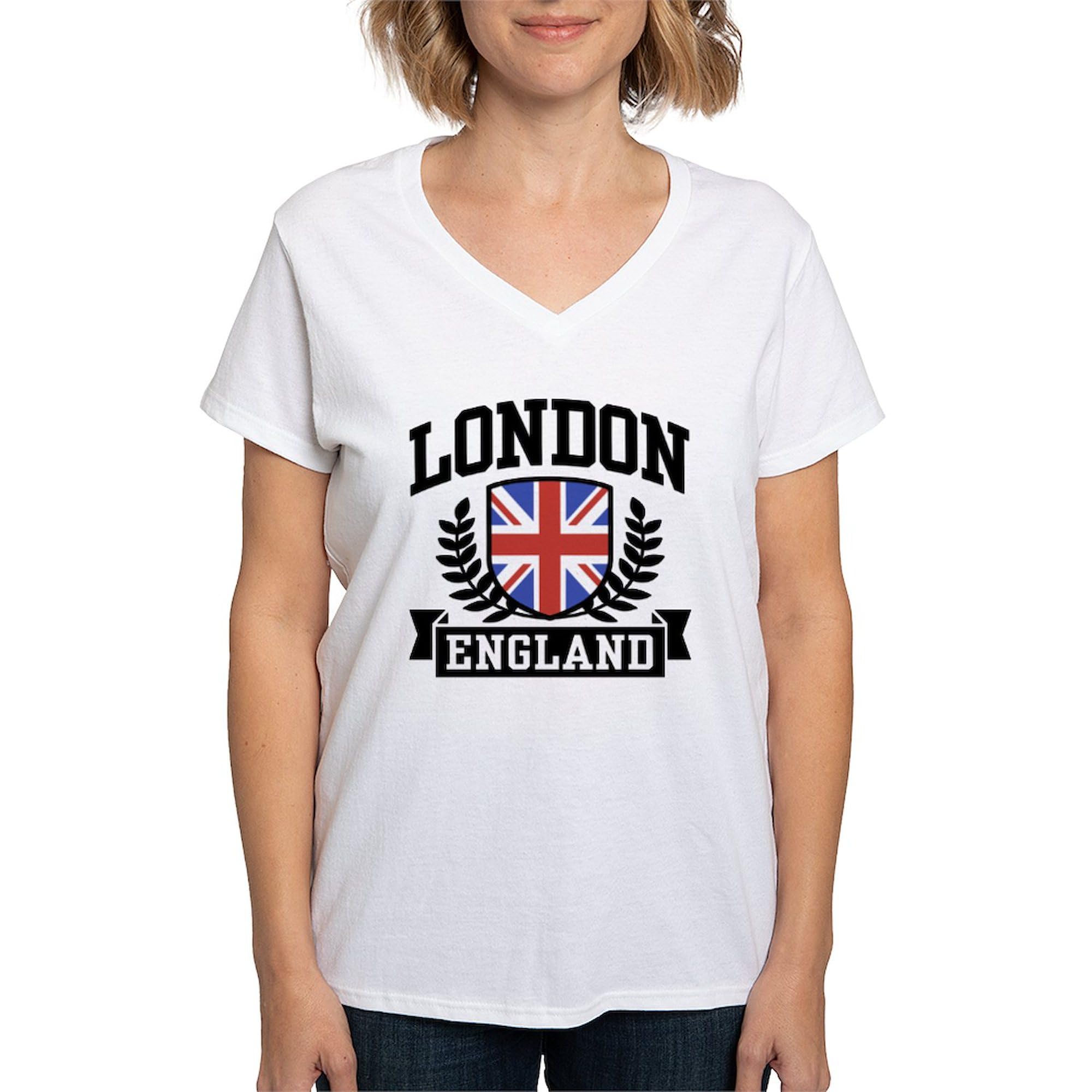 London England Women's V-Neck Cotton T-Shirt | Comfortable & Stylish Casual Tee for Travel, Sightseeing & Everyday Wear