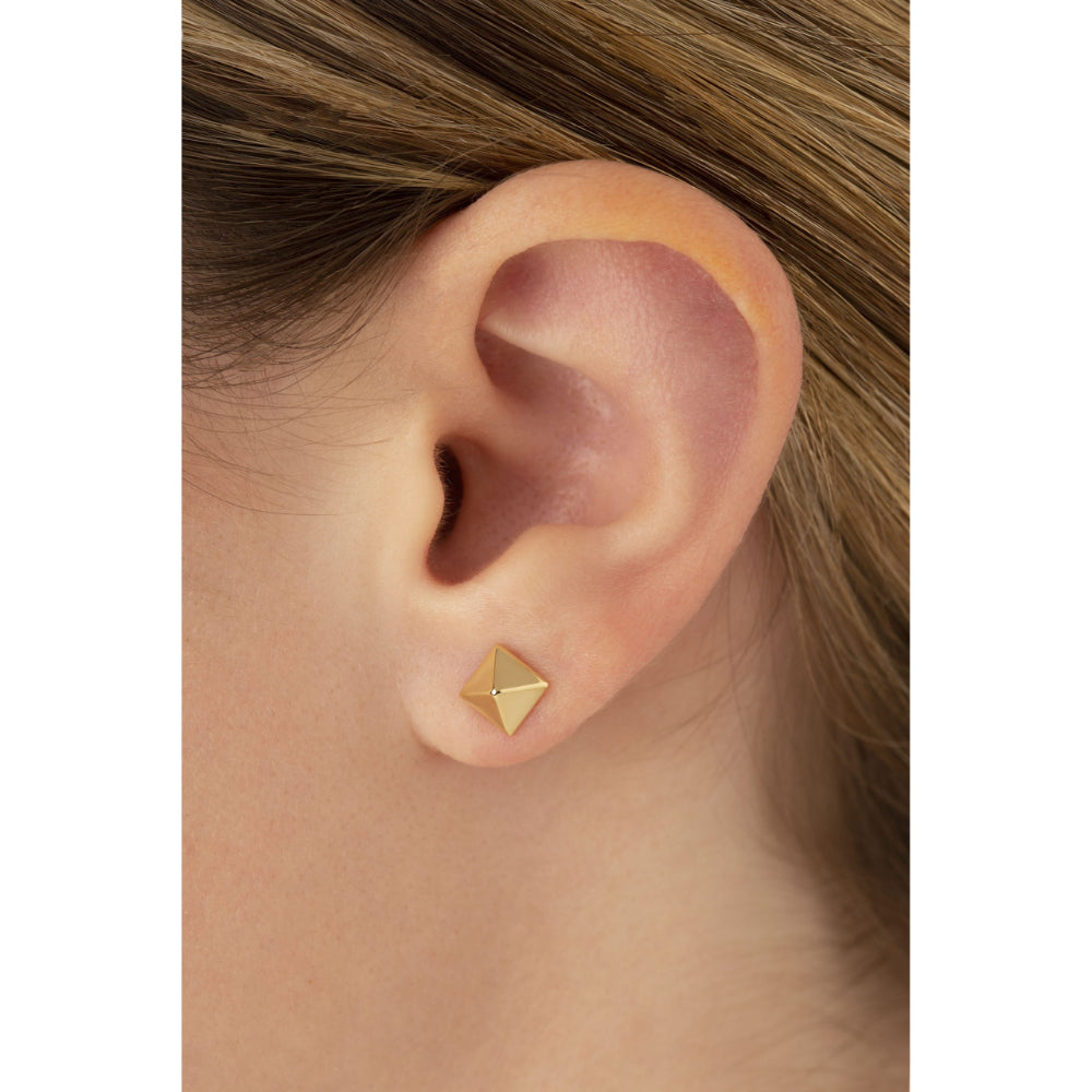 14K Gold Pyramid Stud Earrings for Women - Minimalist Geometric Dainty Earrings for Everyday Wear & Gift Giving