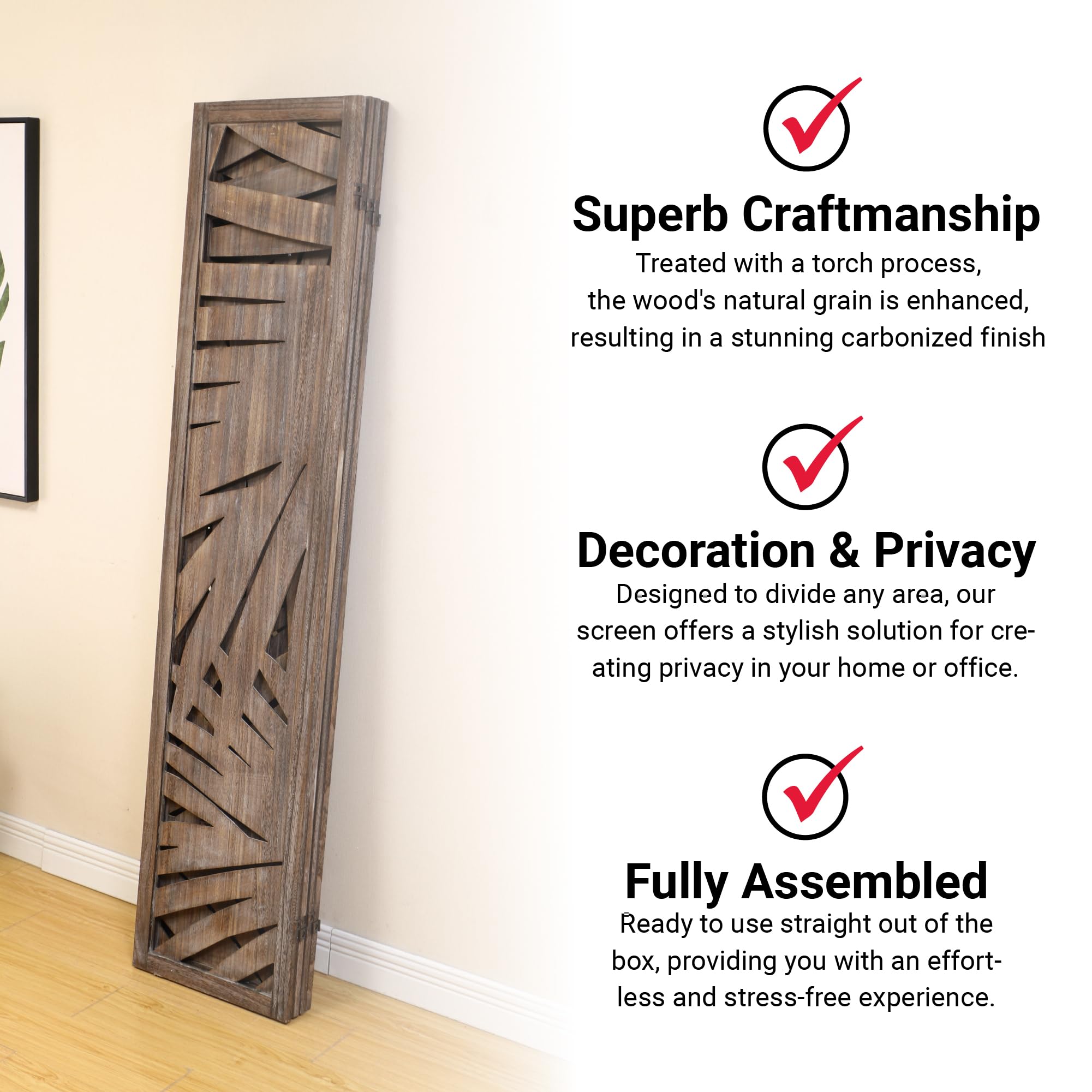 Proman Products - Wooden Room Divider Folding Screen with Palm Leaf Design, Smoked Brown - Perfect for Home, Office, and Event Decor - Adds Privacy and Tropical Style to Any Space