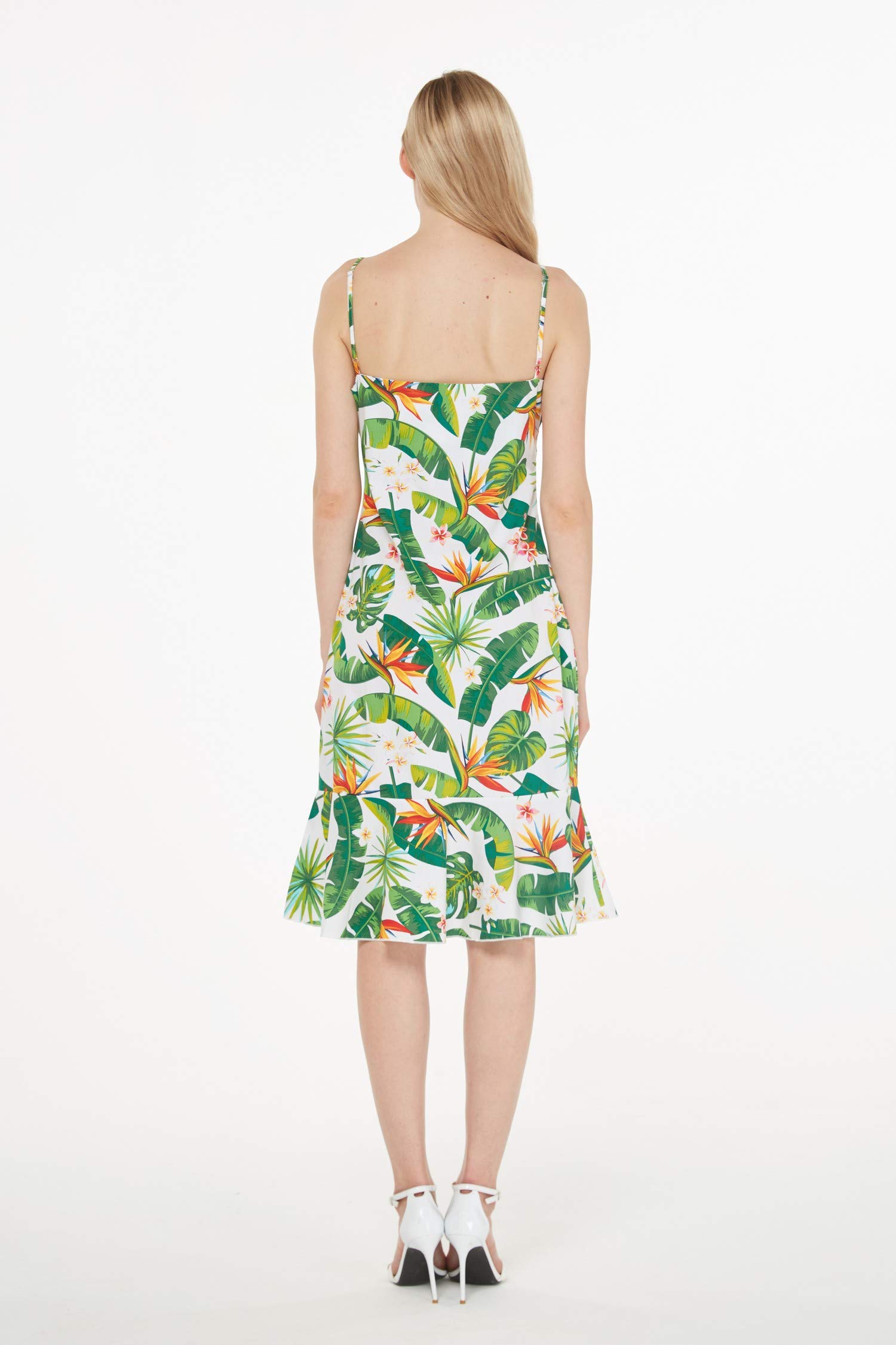 Women's Hawaiian Mermaid Ruffle Dress - Flamingo Print Tropical Vacation Outfit for Beach Party, Luau, and Summer Getaways