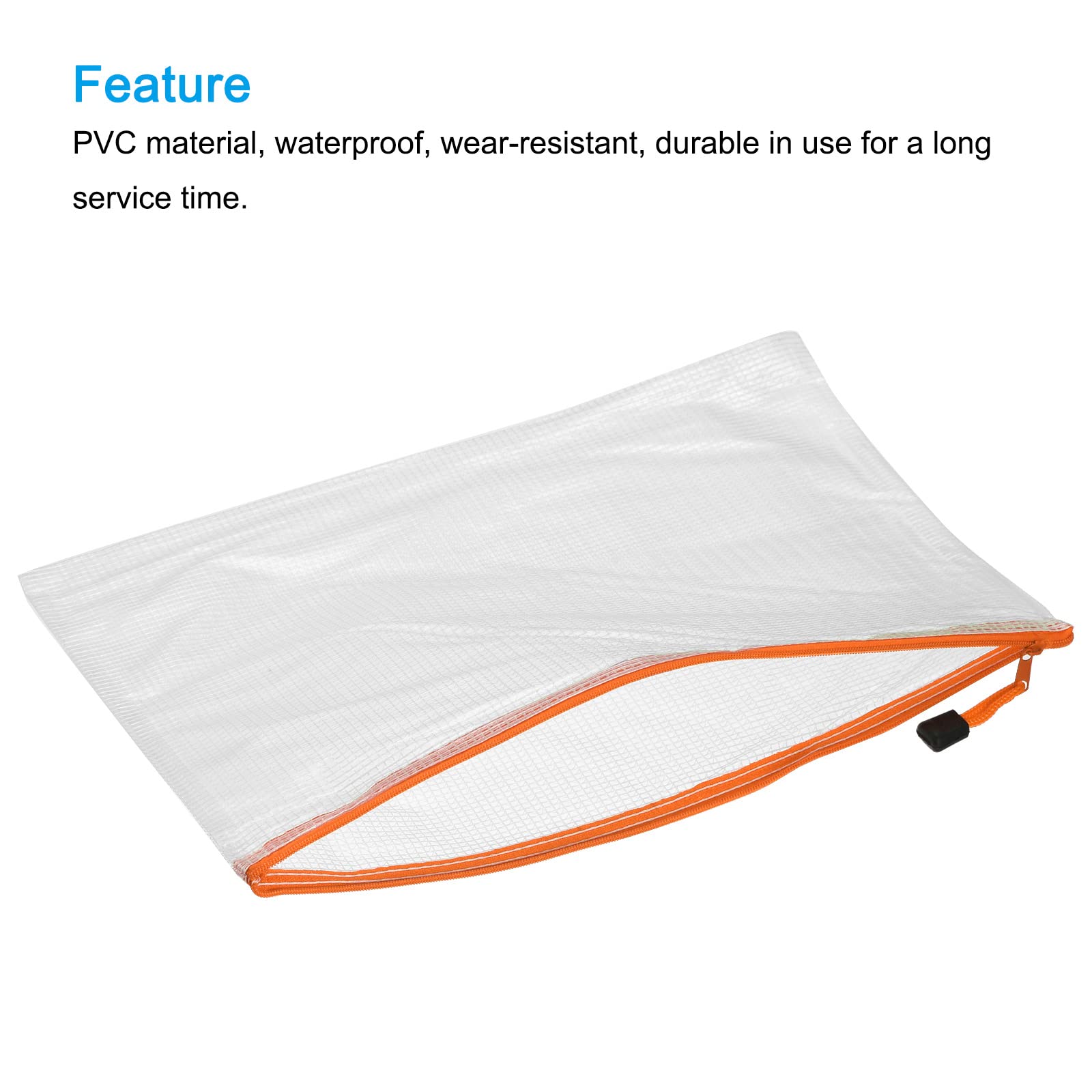MECCANIXITY A3 Size Mesh Zipper Bags - 3 Pack Orange Plastic Document Organizer Folders for Office, School, Travel & Home Storage | Waterproof File Pouch for Papers, Photos, Art Supplies & Important Documents