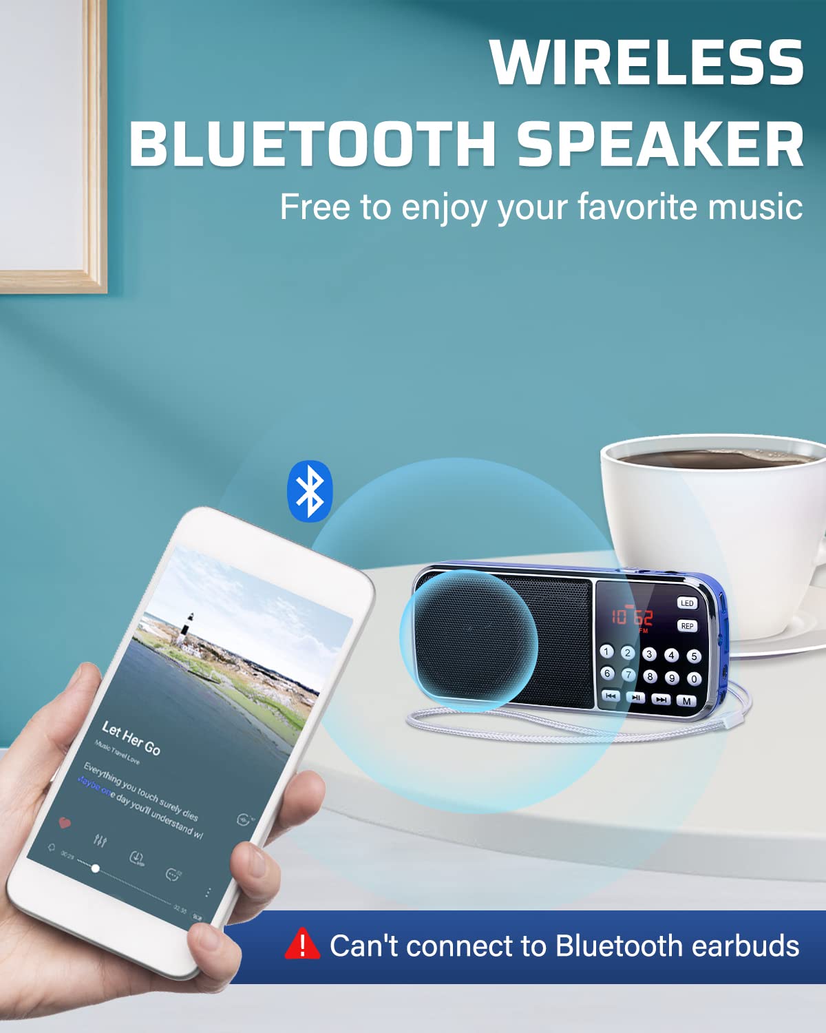 PRUNUS J-189 Portable AM/FM Bluetooth Radio with Dual Speakers, Heavy Bass, LED Flashlight, TF Card Slot, USB/AUX Input, MP3 Player - Rechargeable Battery Operated (Blue) - Perfect for Camping, Emergencies & Outdoor Adventures