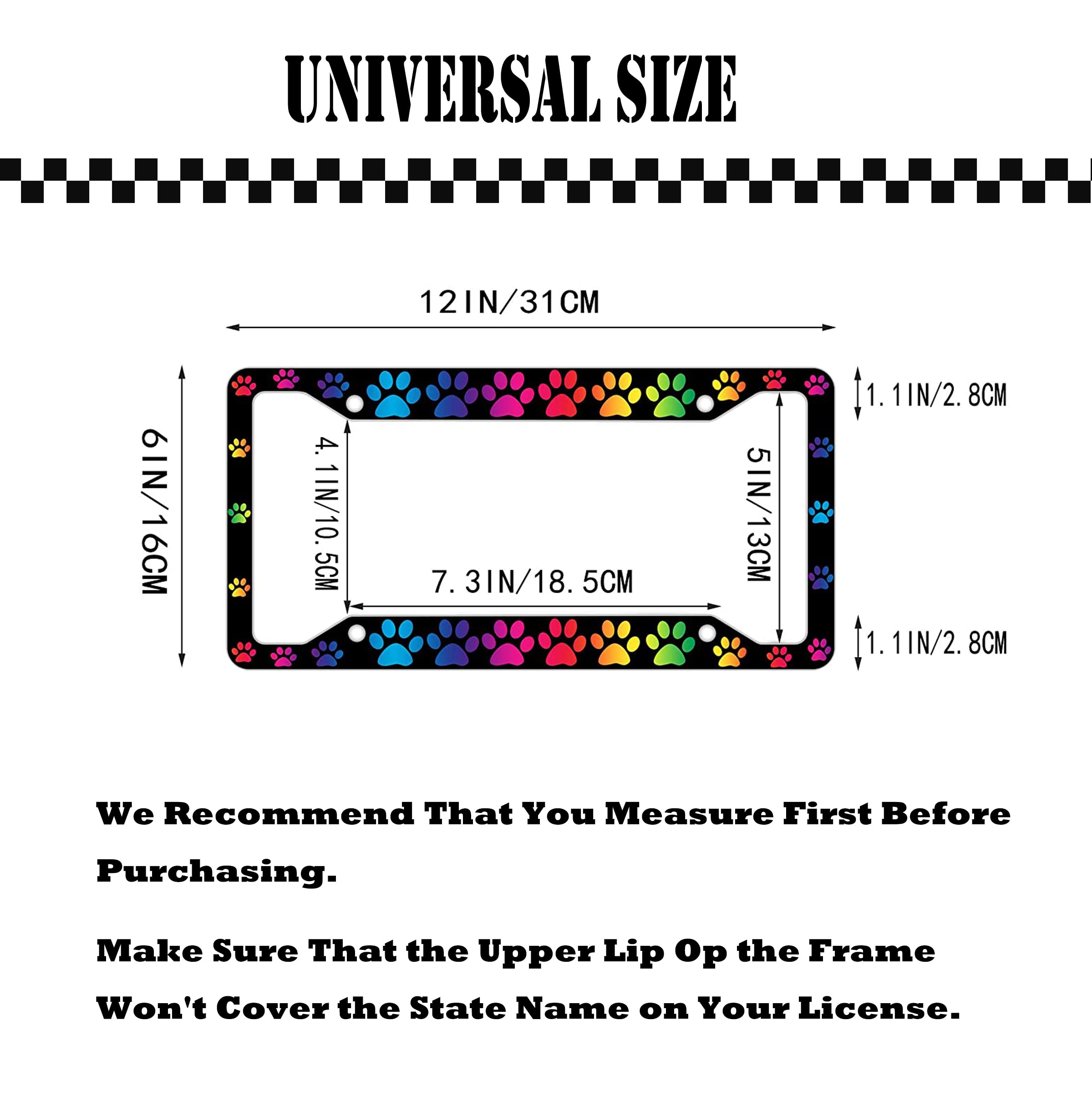 2PC Rainbow Paws License Plate Frames - Printed Car Plates with 4 Holes & Screws for Animal Lovers - Perfect for Pet Owners, Car Enthusiasts & Gift Giving