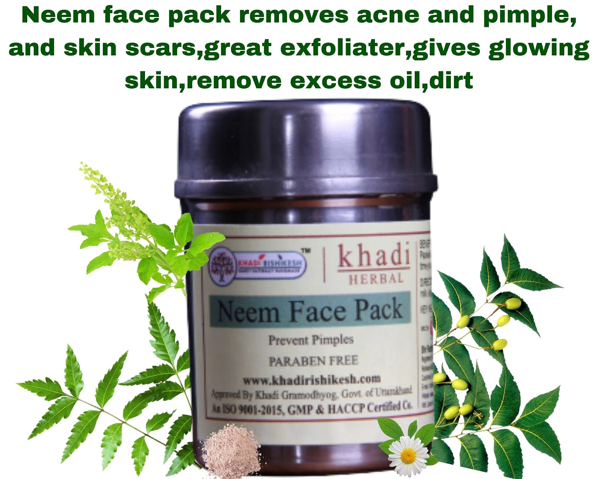Khadi Rishikesh Herbal Neem Acne Pimple Face Pack - Reduces Dark Spots, Anti-Aging & Wrinkles with Calamine, Tulsi & Tree Turmeric | Suitable for All Skin Types | Men & Women - 50gm | Perfect for Daily Skincare Routine & Acne Treatment