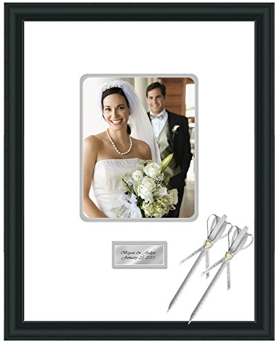 Personalized Engraved Wedding Signature Frame 16x20 - Elegant Photo Matted Frame for Anniversaries, Retirements & Baby Showers - Black Satin Wood with Gray Mat - Perfect for Wedding Guest Books & 8x10 Photo Displays