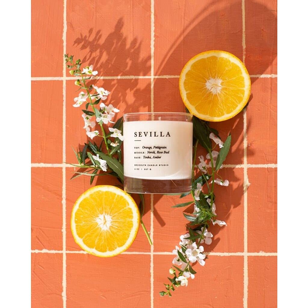 Brooklyn Candle Studio Sevilla Classic 2-Wick Soy Candle - Vegan, Hand-Poured in USA, 70-Hour Burn Time, 13oz Luxury Scented Candle for Home, Office & Relaxation