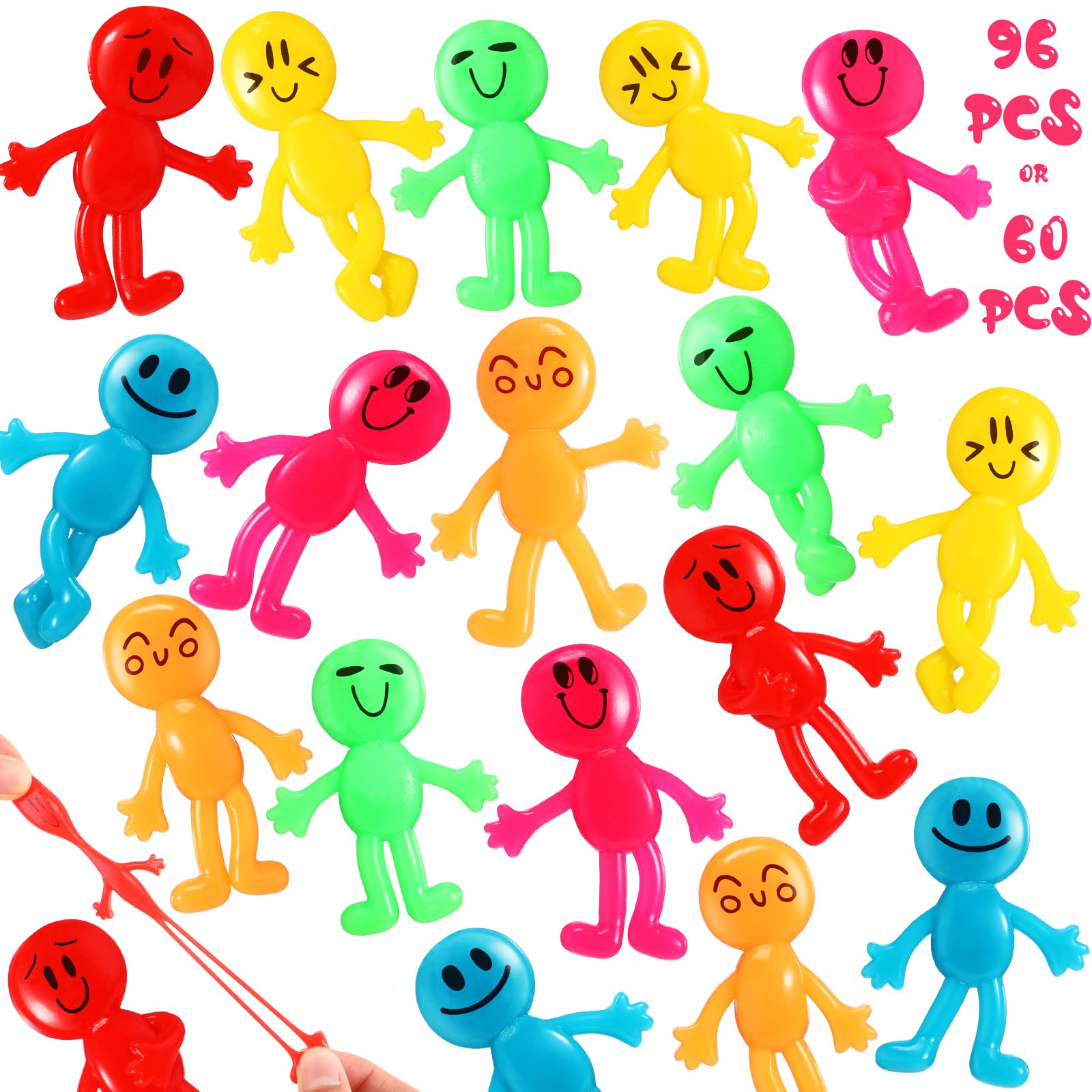 96 Pcs Stretchy Bendable Figures - Assorted Color Flexible Stress Relief Toys for Kids, Classroom Treasure Box, Carnival Prizes & Party Gift Bags | Fun Birthday Party Favors, Sensory Play & Anxiety Relief Fidget Toys for Adults & Children
