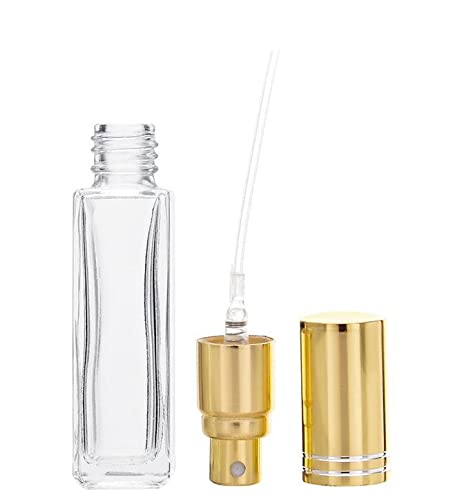6-Pack 8ml Square Transparent Refillable Glass Spray Bottles with Gold Pump & Cap - Perfect for Toner, Perfume, Attar, Lotion, Moisturizer & Essential Oils - Multi-Use Travel-Friendly Bottles for Skincare, Fragrance & DIY Beauty Products