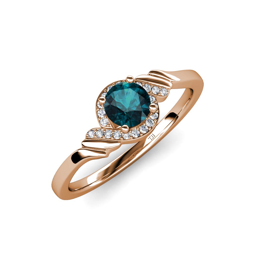 14K Gold Round London Blue Topaz & Natural Diamond 1/8 ctw Bypass Engagement Ring for Women - Perfect for Proposals, Anniversaries & Special Occasions