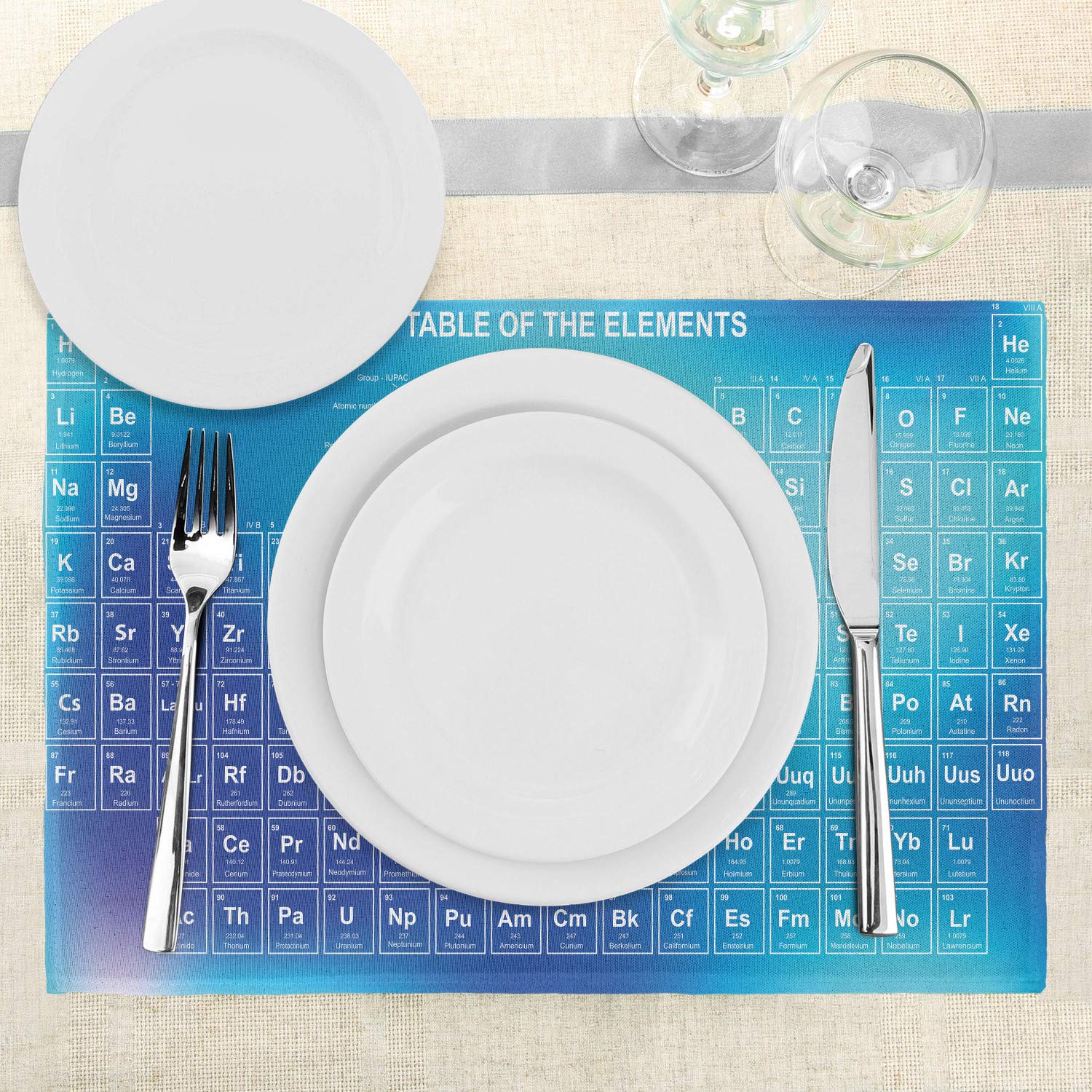 Ambesonne Science Placemats Set of 4 - Chemistry Element Table Design, Modern Washable Fabric Dining Table Mats - Standard Size in Pale Blue Aqua Sky | Perfect for Science Lovers, Classroom Decor & Themed Dinner Parties