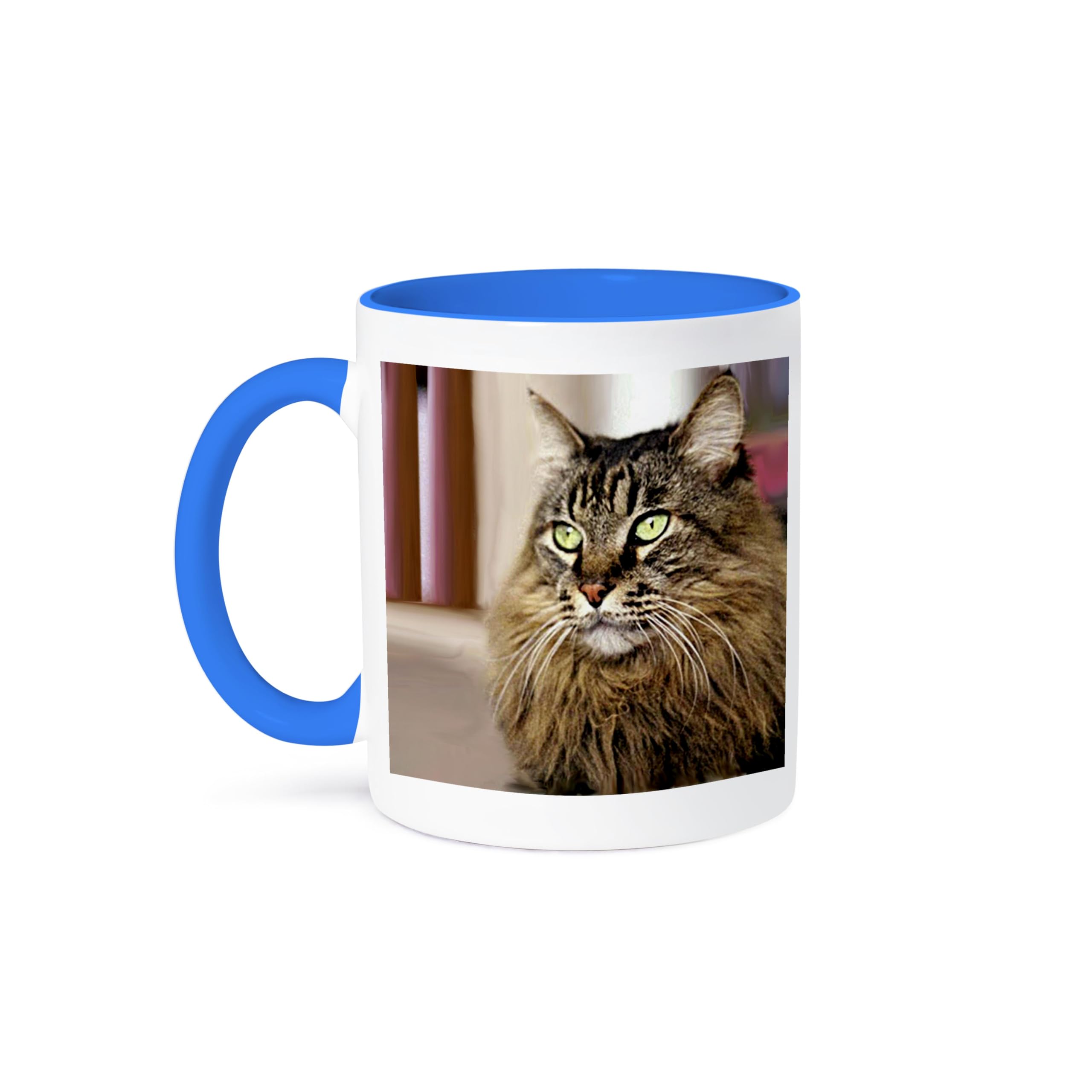 3D Rose Maine Coon Cat Ceramic Coffee Mug - 11 oz Blue and White Design - Perfect for Tea, Coffee & Hot Chocolate Lovers - Great Gift for Cat Lovers & Home Office Use