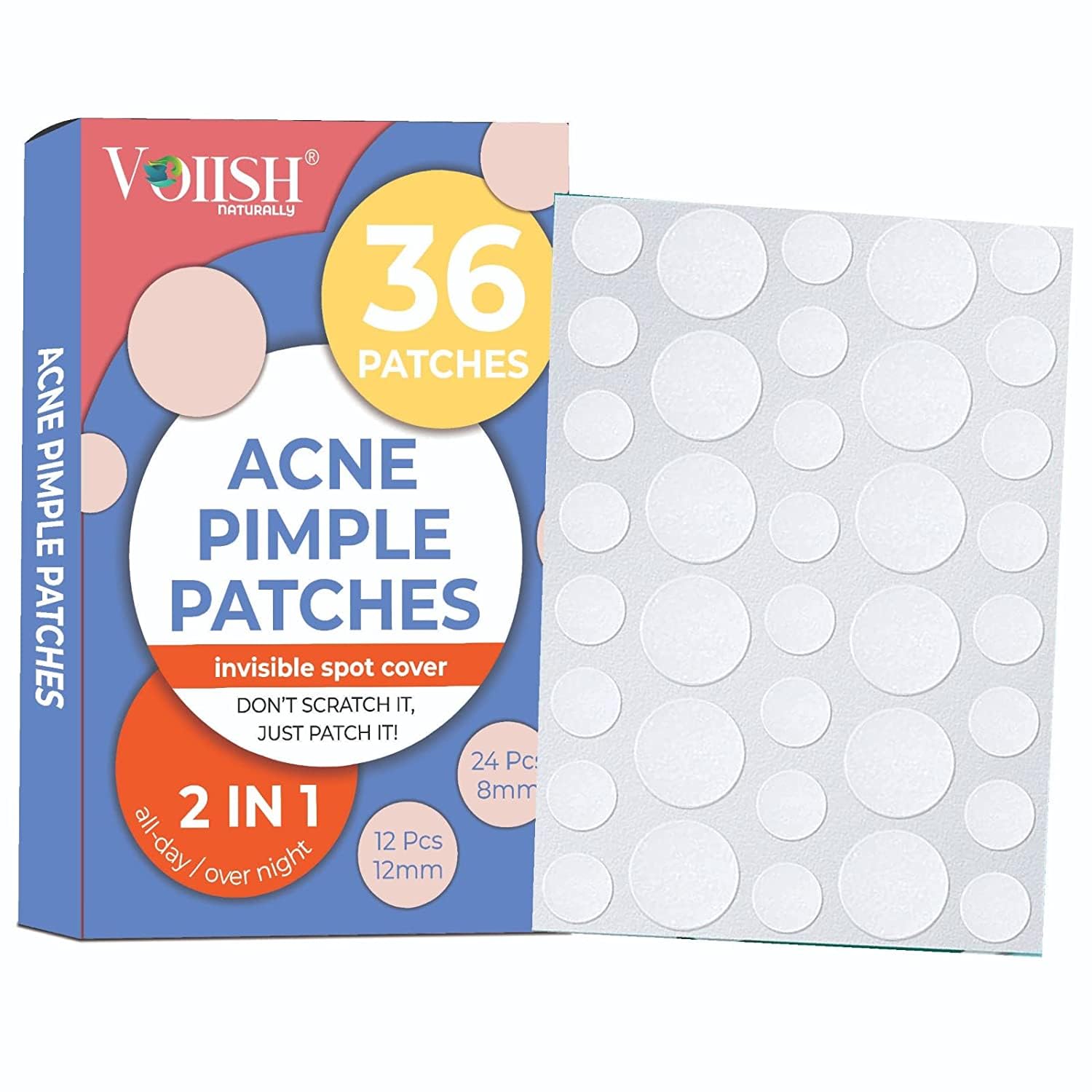 VOIISH Acne Pimple Patches for Face - Waterproof Acne Spot Treatment Kit with Pimple Remover | 36 Count for All Skin Types | Perfect for Overnight Spot Treatment & Daily Acne Care