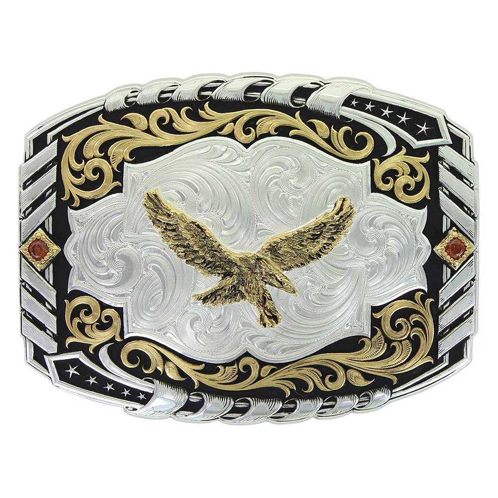 Two-Tone Cantle Roll Buckle with Soaring Eagle Design - Western Cowboy Belt Buckle for Men | Perfect for Rodeo, Ranch Work & Country Fashion