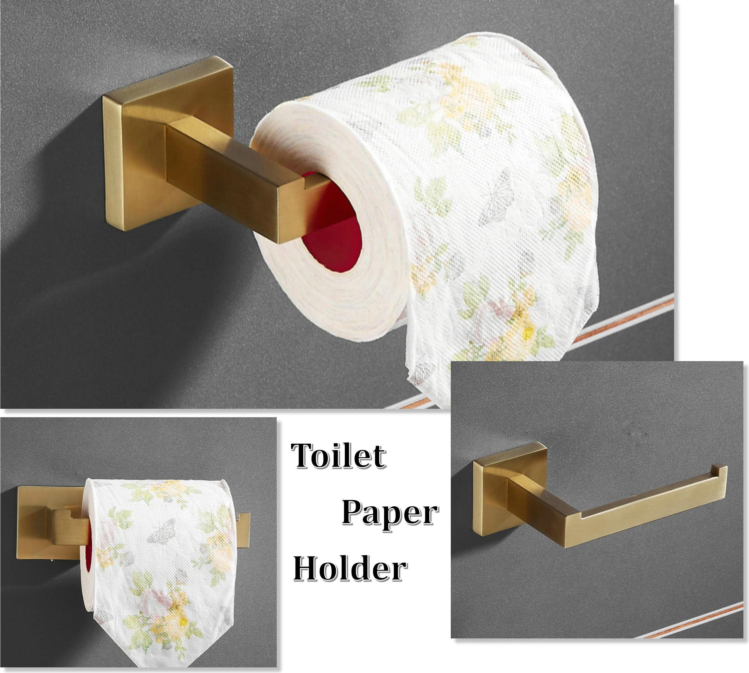 SHUNLI Brushed Gold Toilet Paper Holder & Hand Towel Holder Set - 2 Piece Wall Mounted Bathroom Hardware, SUS304 Stainless Steel Towel Ring & Bar for Modern Home Decor